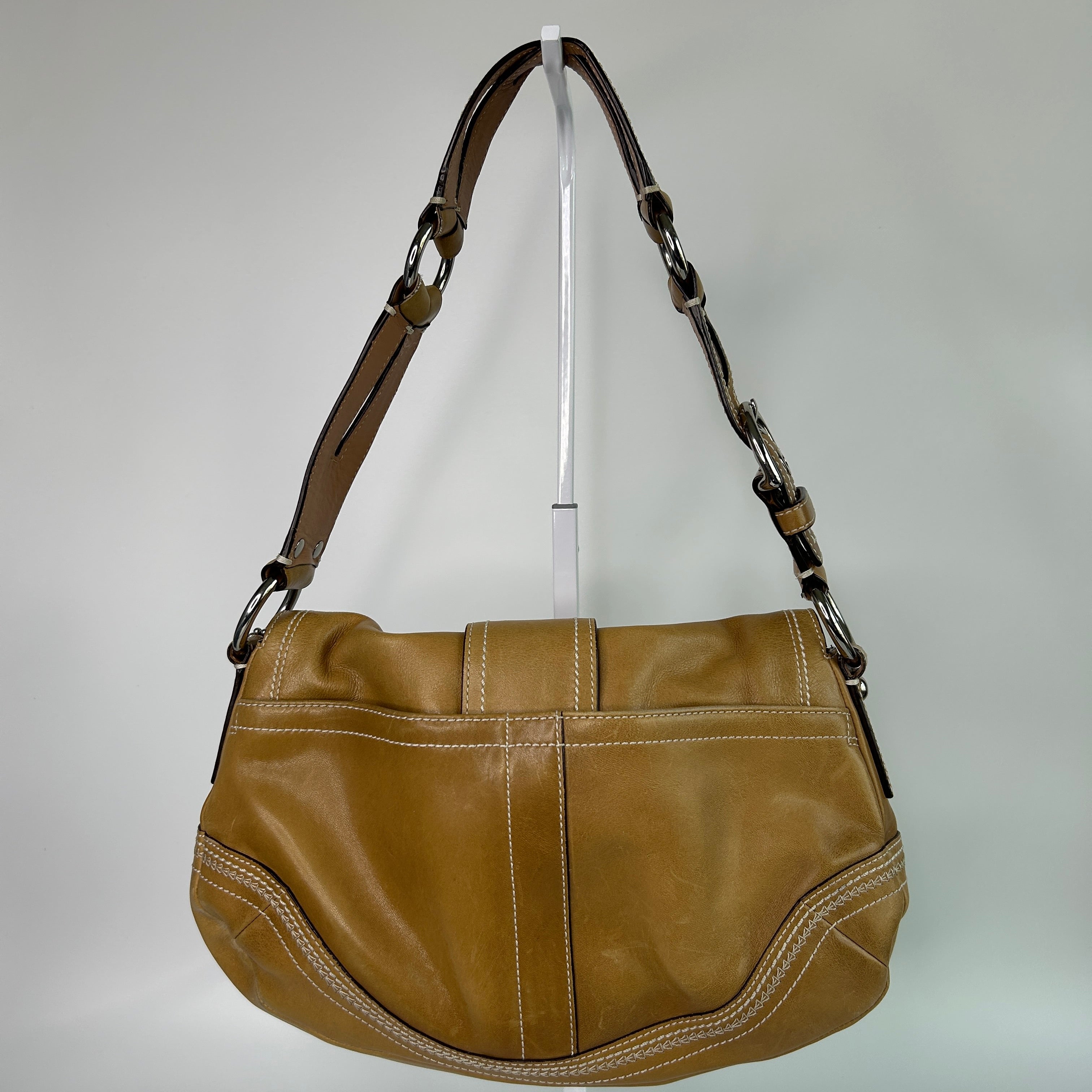 Coach Soho 10578 British Tan Leather Flap Shoulder Bag Good