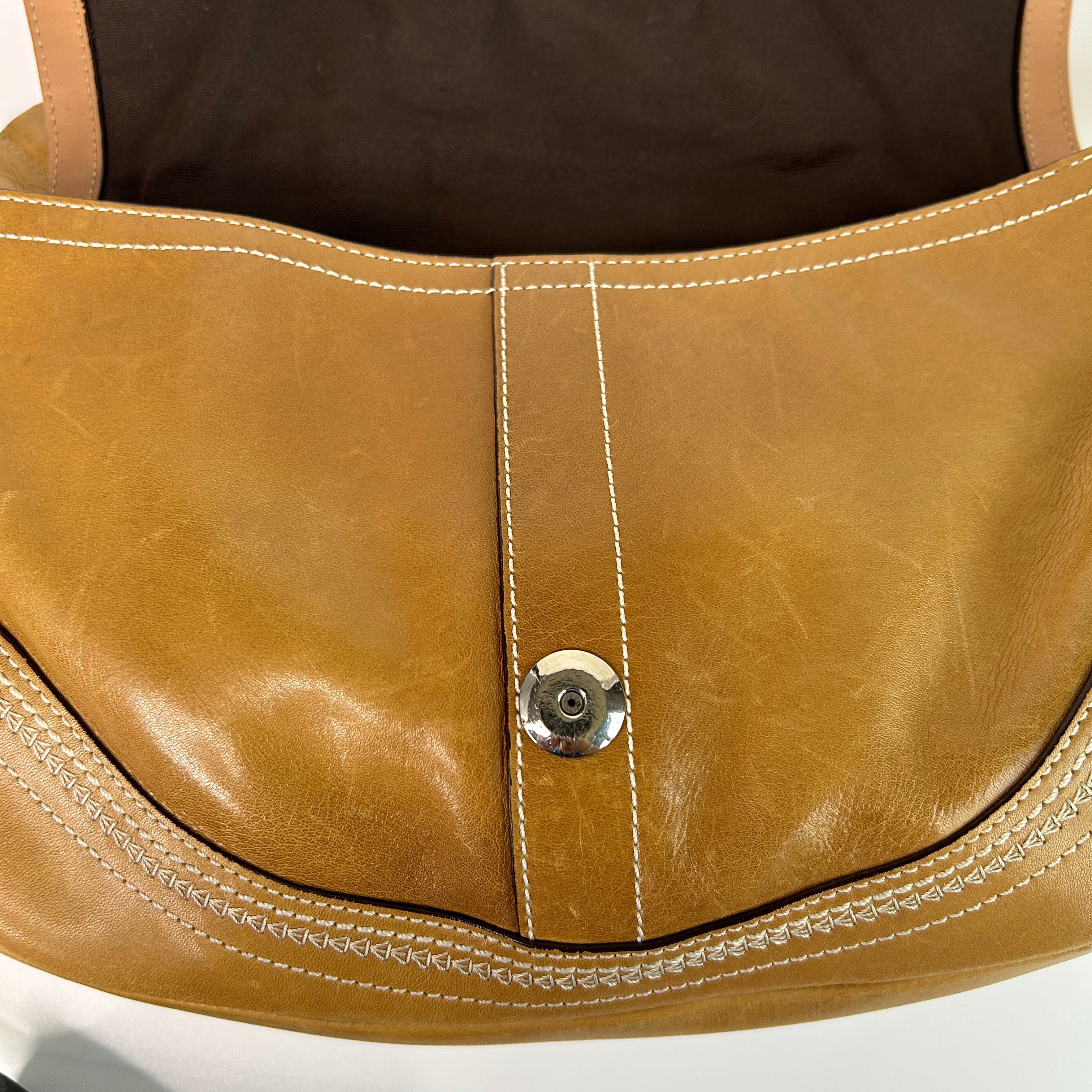 Coach Soho 10578 British Tan Leather Flap Shoulder Bag Good