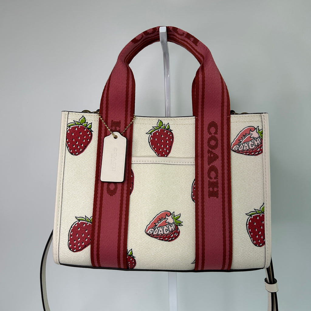 Coach Smith Tote 24 Chalk Strawberry Print Coated Canvas Bag Excellent