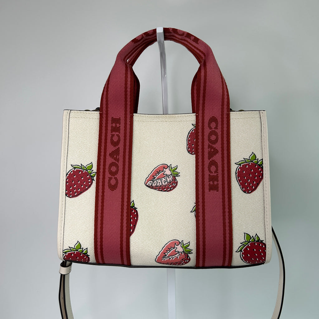 Coach Smith Tote 24 Chalk Strawberry Print Coated Canvas Bag Excellent