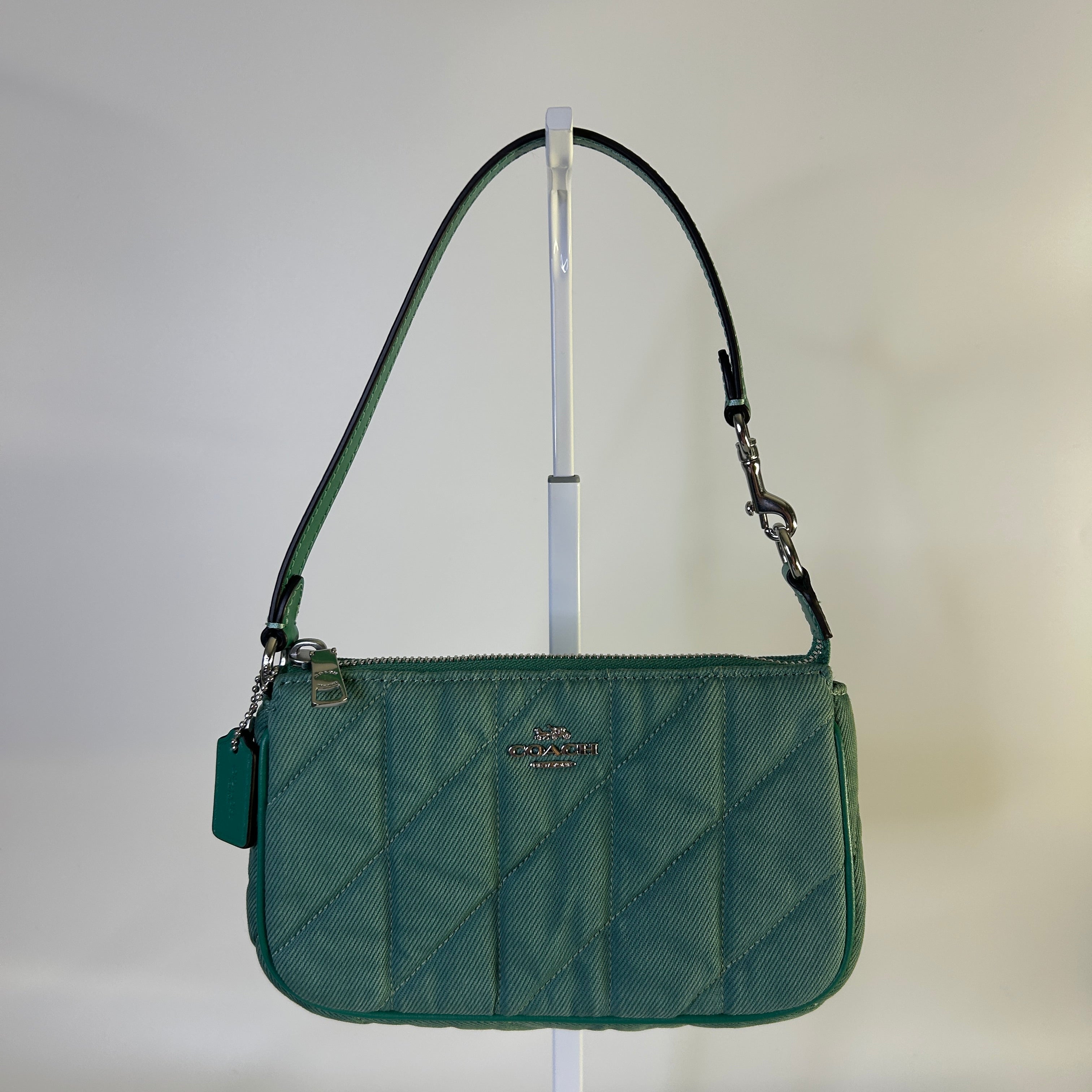 Coach Nolita 19 Green Quilted Denim Wristlet Shoulder Bag Excellent