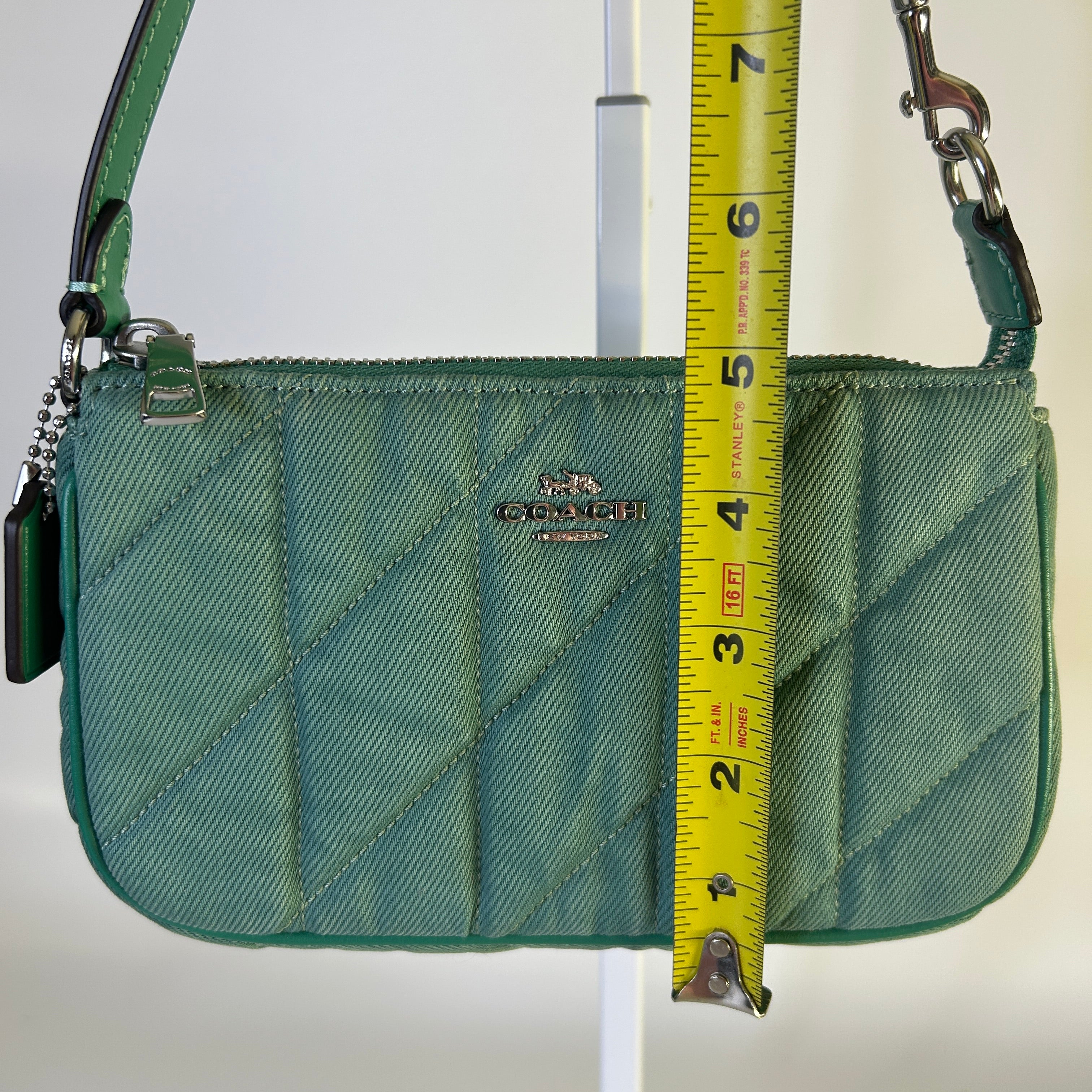Coach Nolita 19 Green Quilted Denim Wristlet Shoulder Bag Excellent