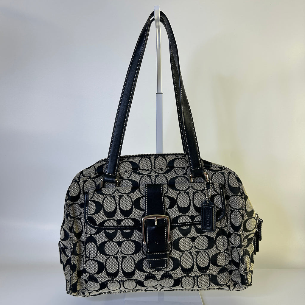 Coach Soho Signature Black Canvas Leather Satchel Bag 6846 Good