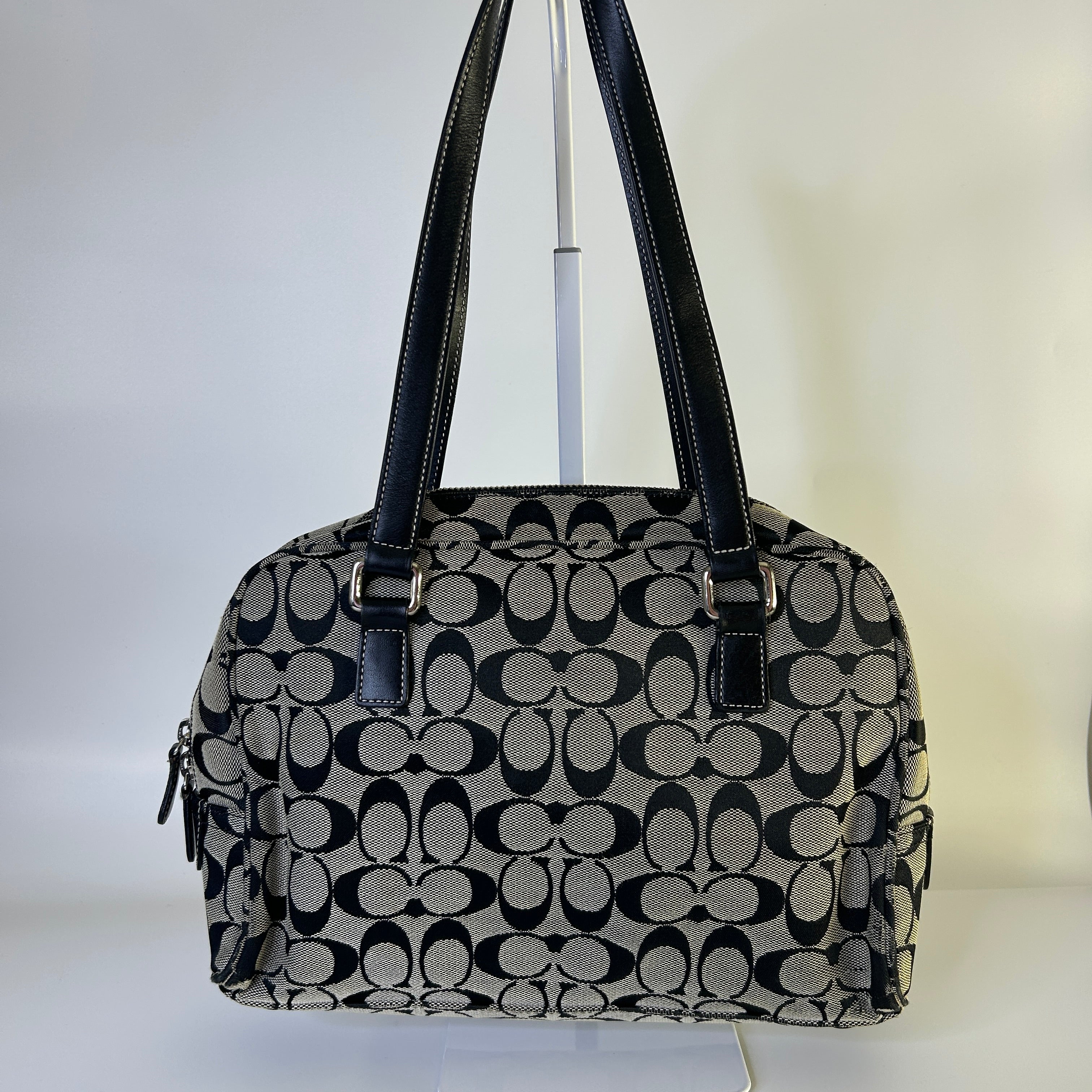 Coach Soho Signature Black Canvas Leather Satchel Bag 6846 Good