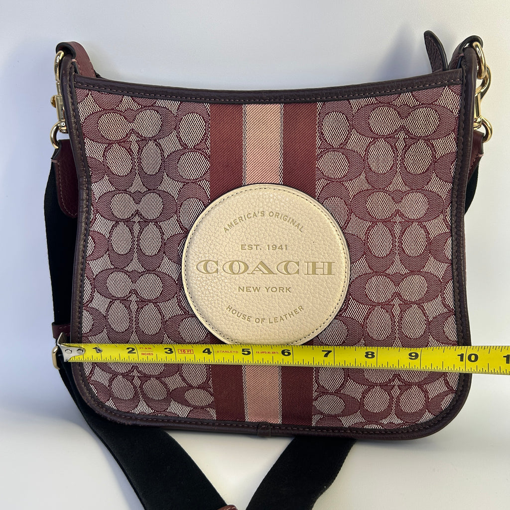 Coach Dempsey File Bag Wine Signature Jacquard Leather Crossbody Excellent