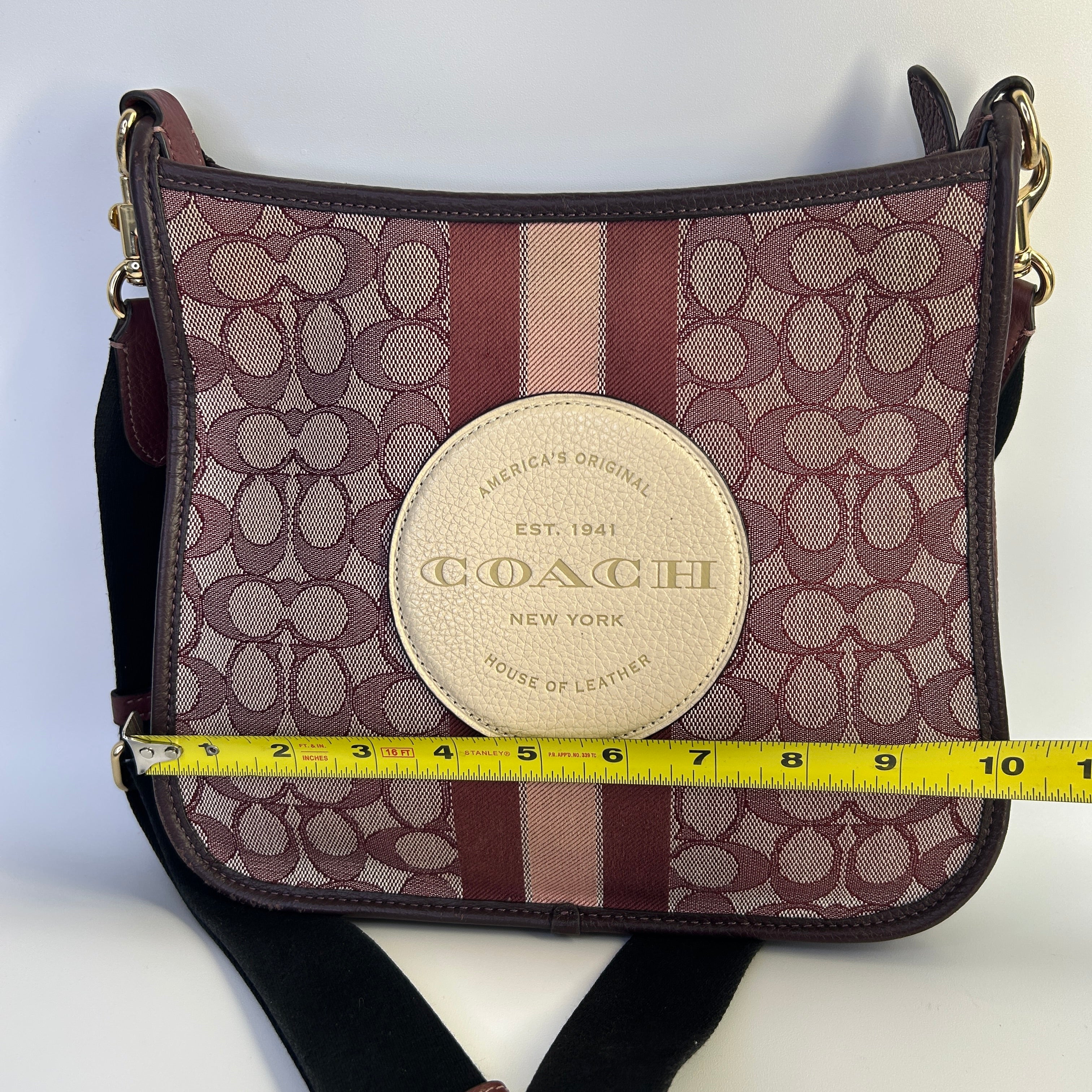 Coach Dempsey File Bag Wine Signature Jacquard Leather Crossbody Excellent