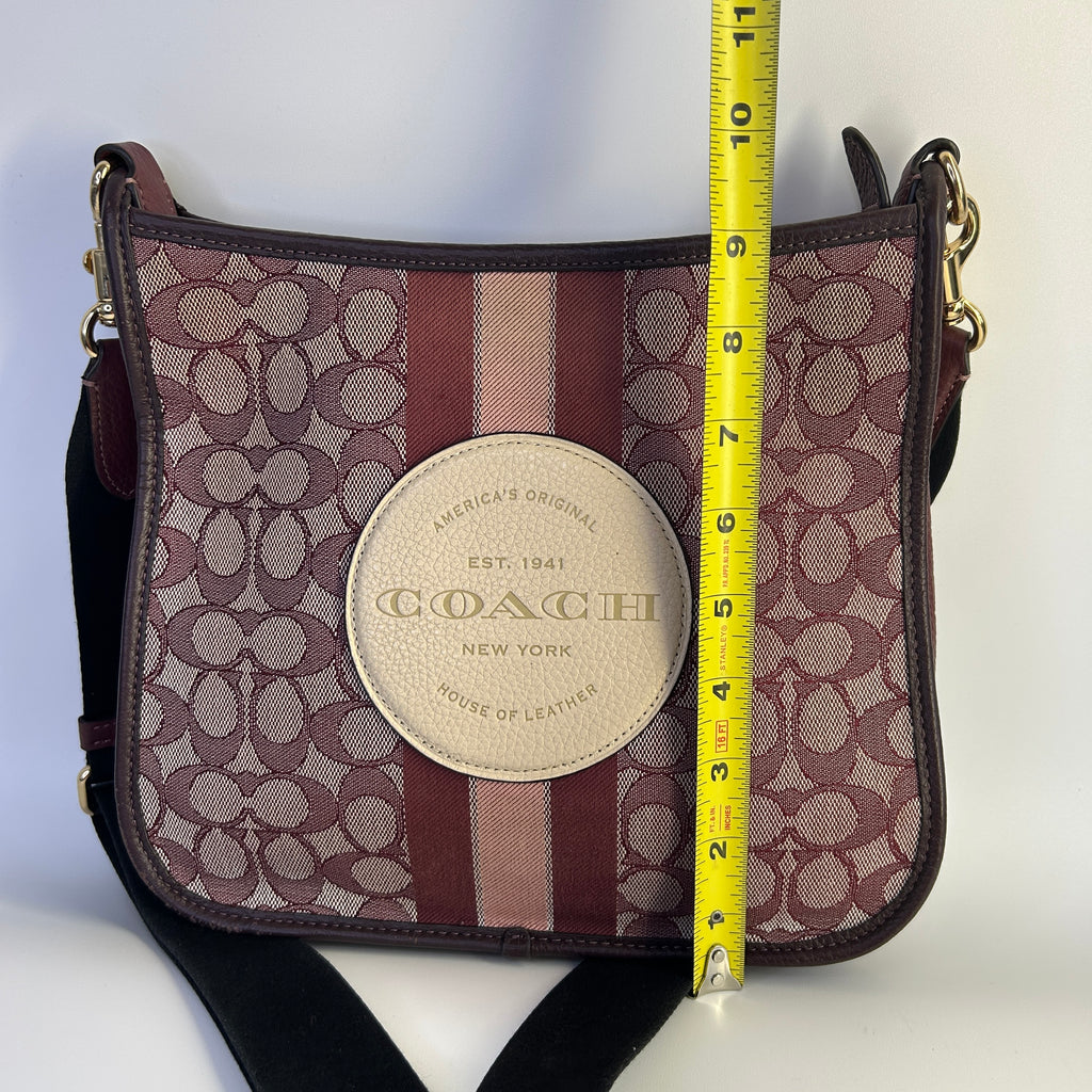 Coach Dempsey File Bag Wine Signature Jacquard Leather Crossbody Excellent