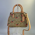 Coach Sydney Satchel Khaki Strawberry Signature Canvas Leather Bag Excellent