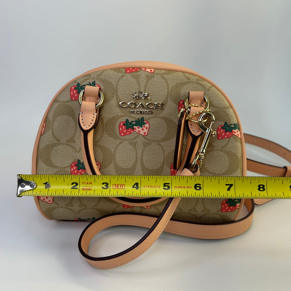Coach Sydney Satchel Khaki Strawberry Signature Canvas Leather Bag Excellent