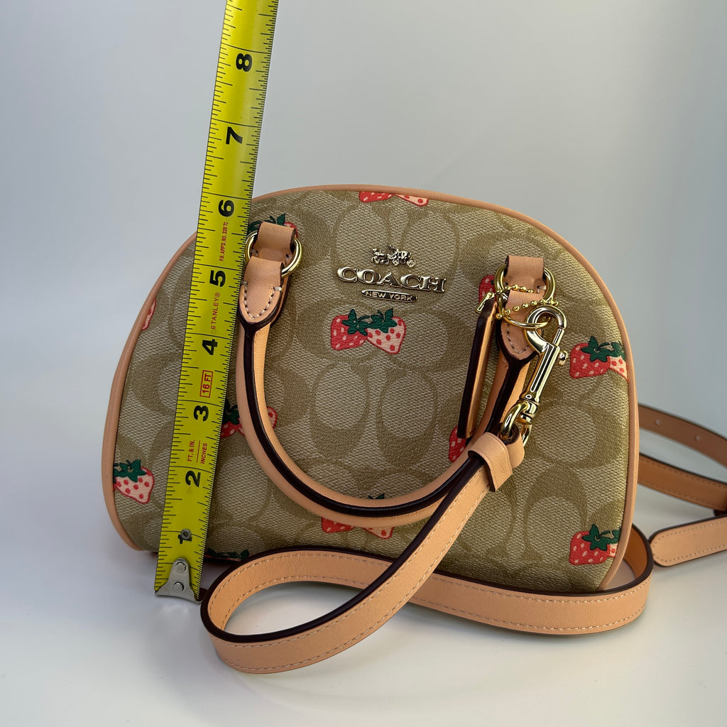 Coach Sydney Satchel Khaki Strawberry Signature Canvas Leather Bag Excellent