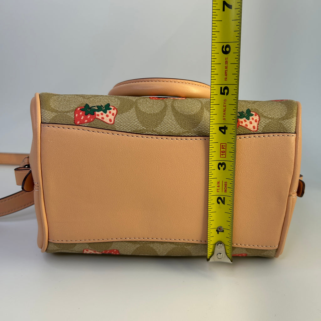 Coach Sydney Satchel Khaki Strawberry Signature Canvas Leather Bag Excellent