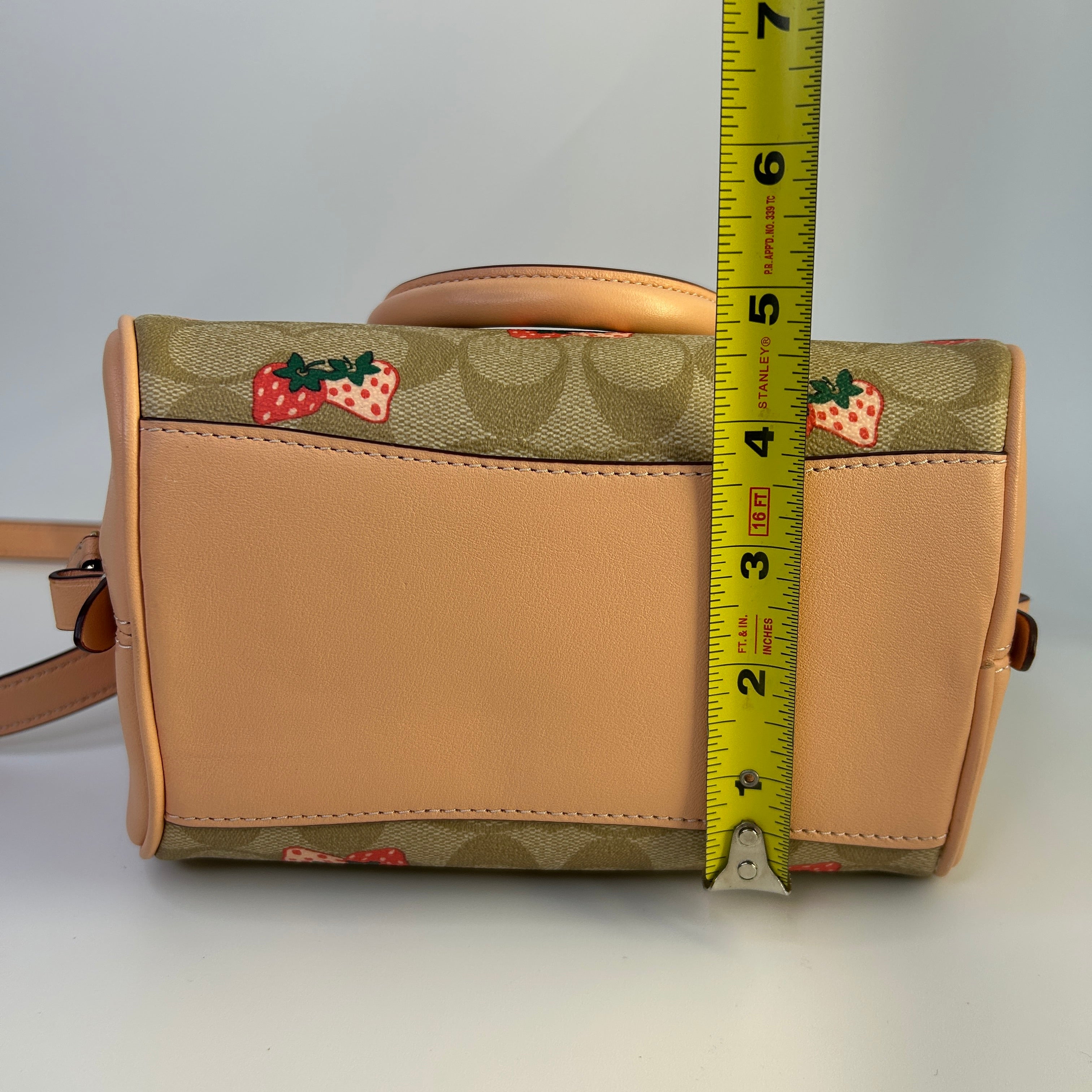 Coach Sydney Satchel Khaki Strawberry Signature Canvas Leather Bag Excellent