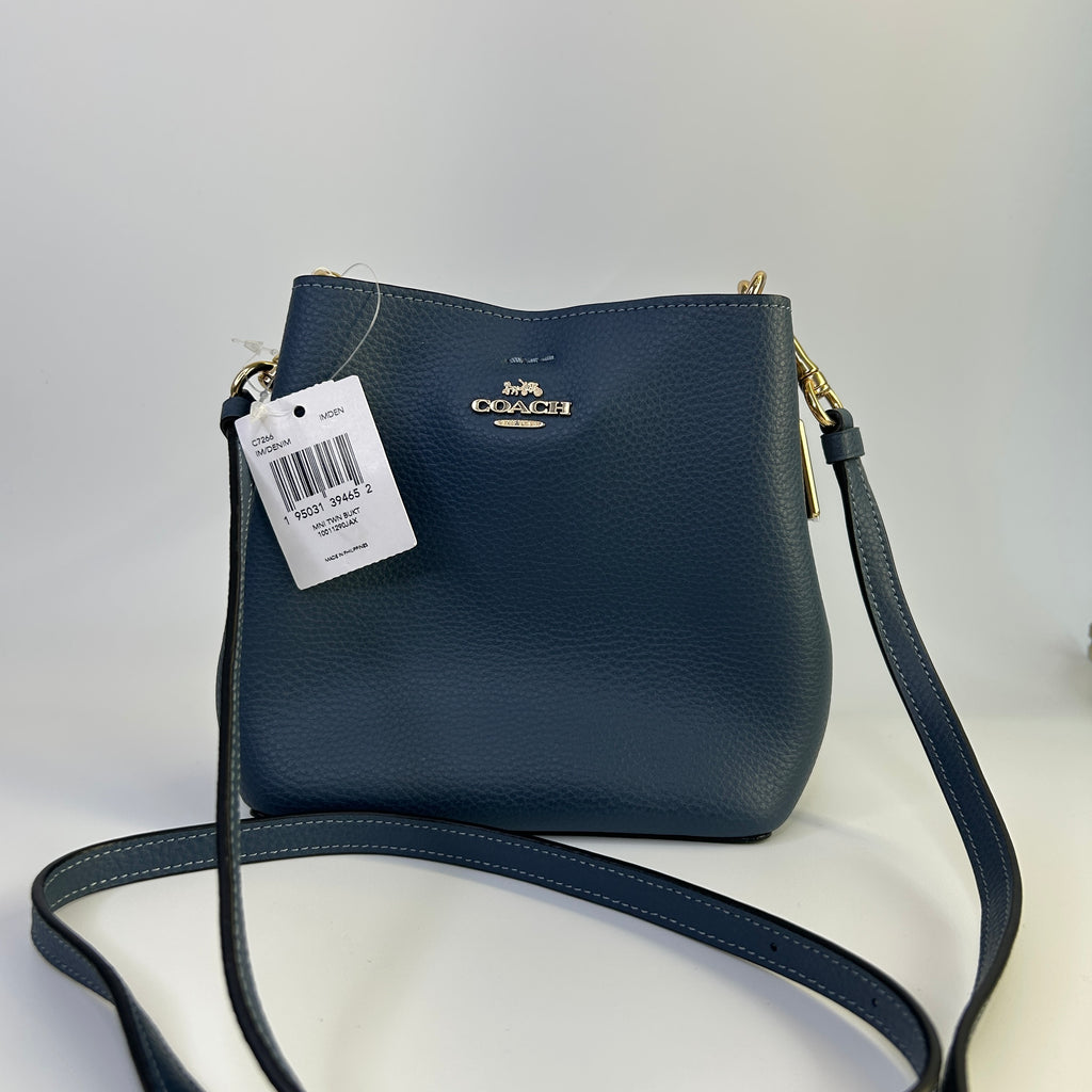 Coach Mini Town Bucket Bag Denim Blue Pebbled Leather Shoulder Bag NWT C7266