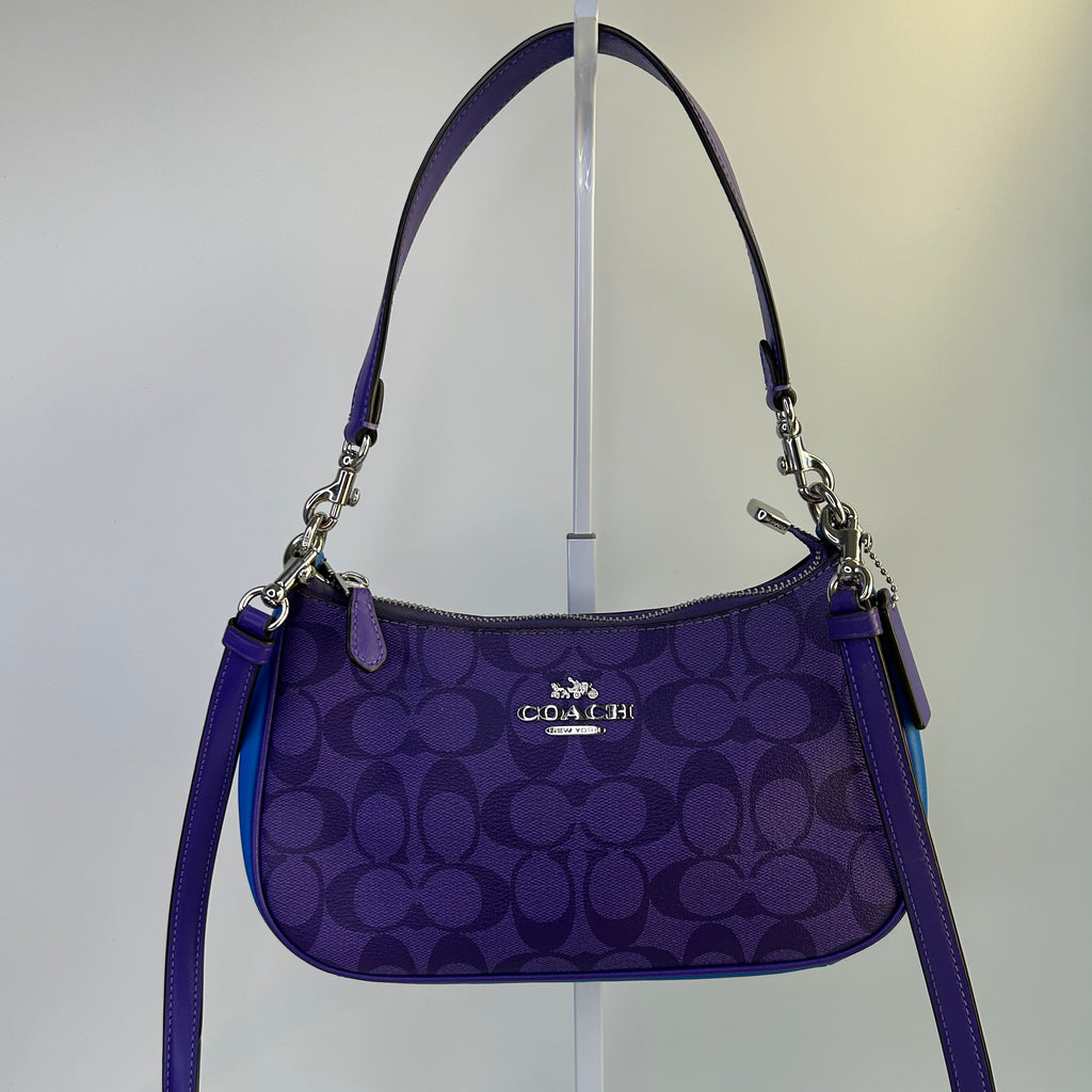 Coach Teri Purple Blue Blocked Signature Canvas Shoulder Bag CA170 Excellent