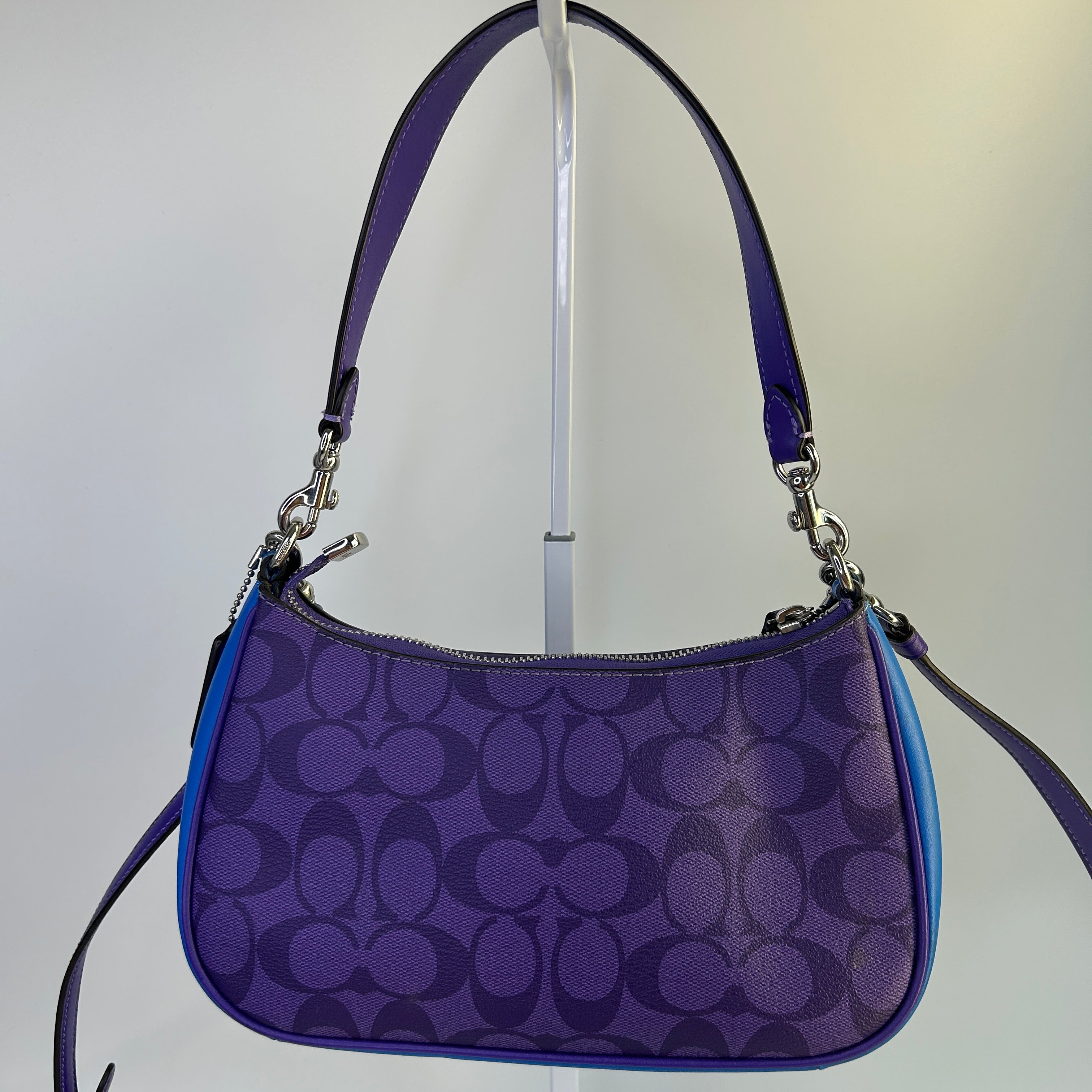 Coach Teri Purple Blue Blocked Signature Canvas Shoulder Bag CA170 Excellent
