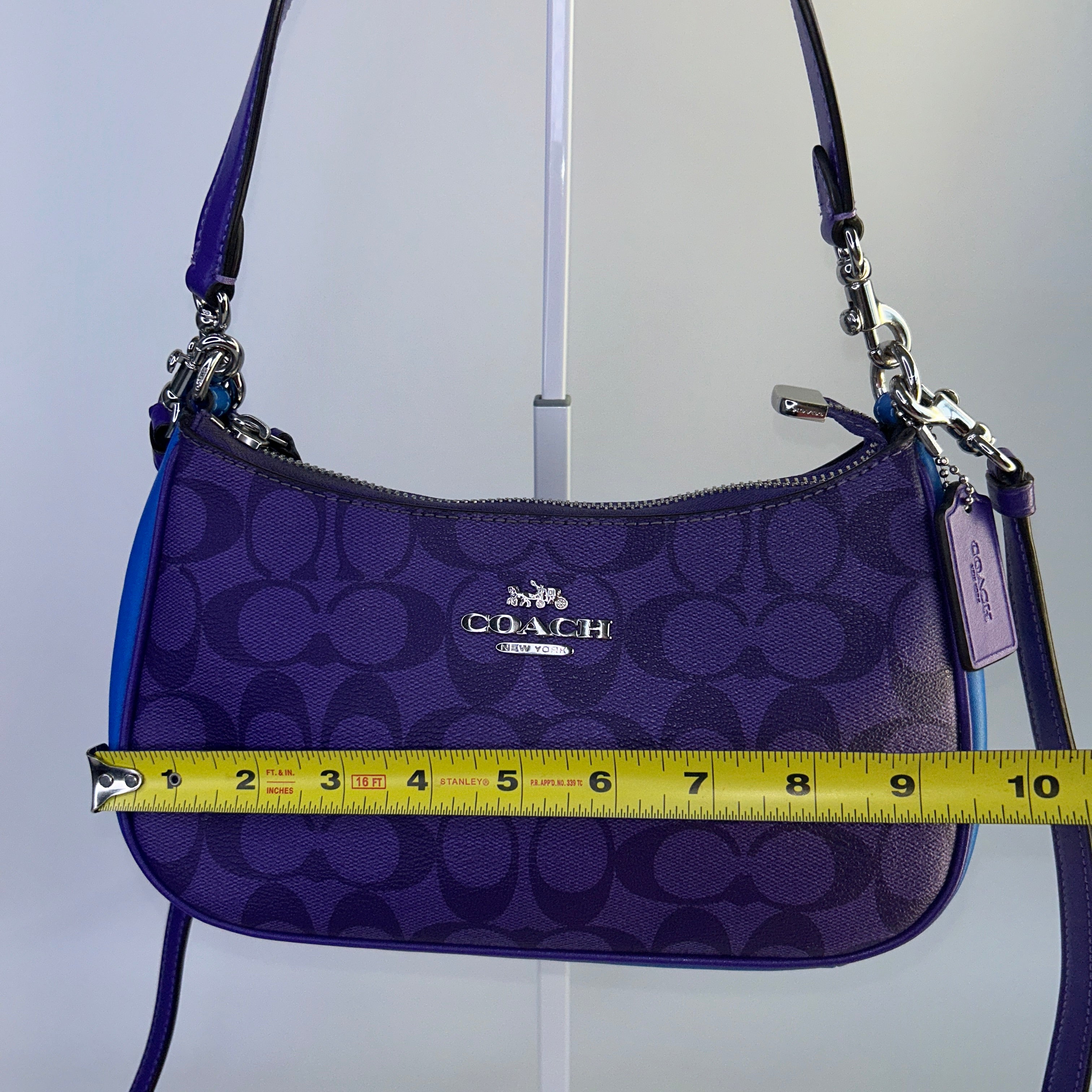Coach Teri Purple Blue Blocked Signature Canvas Shoulder Bag CA170 Excellent