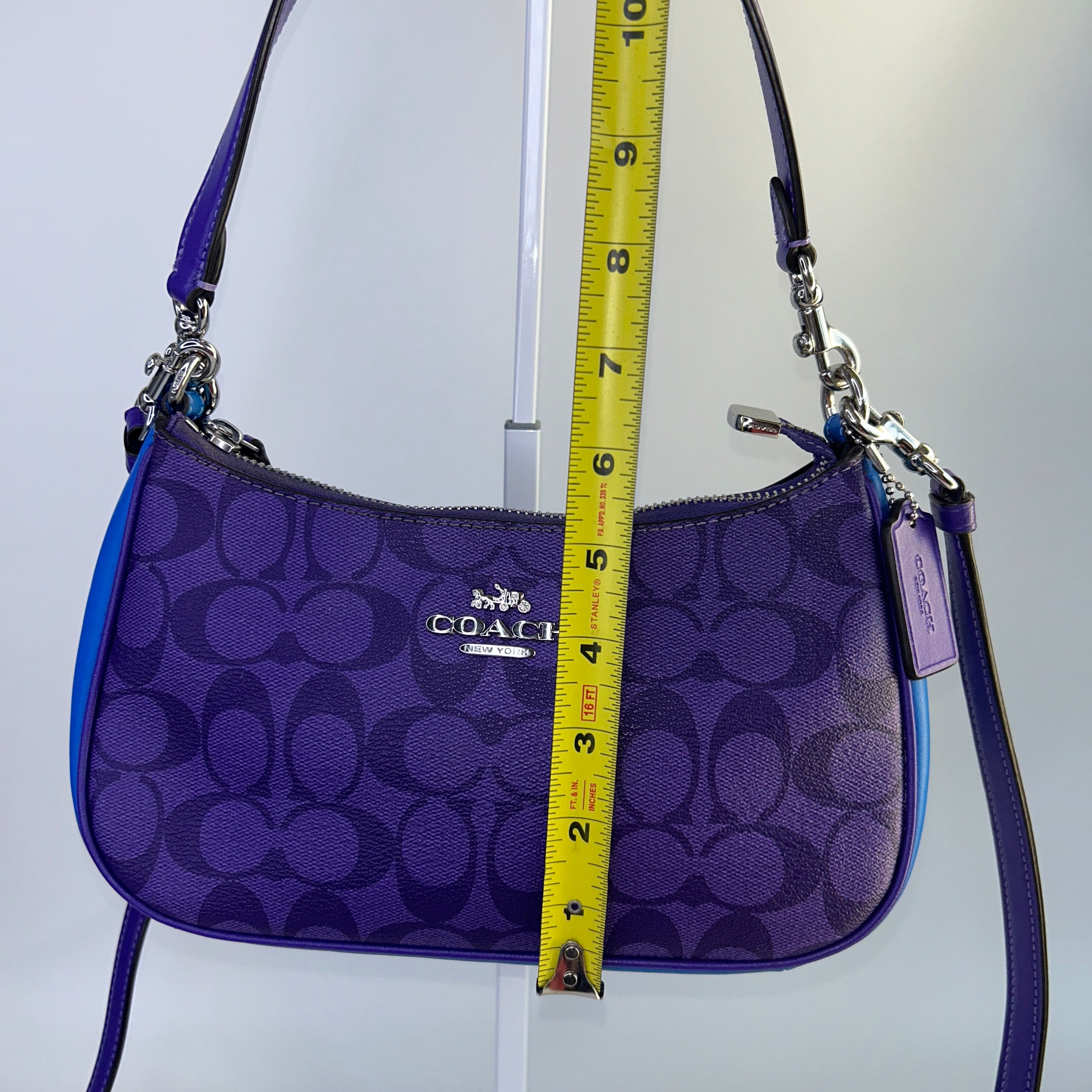Coach Teri Purple Blue Blocked Signature Canvas Shoulder Bag CA170 Excellent