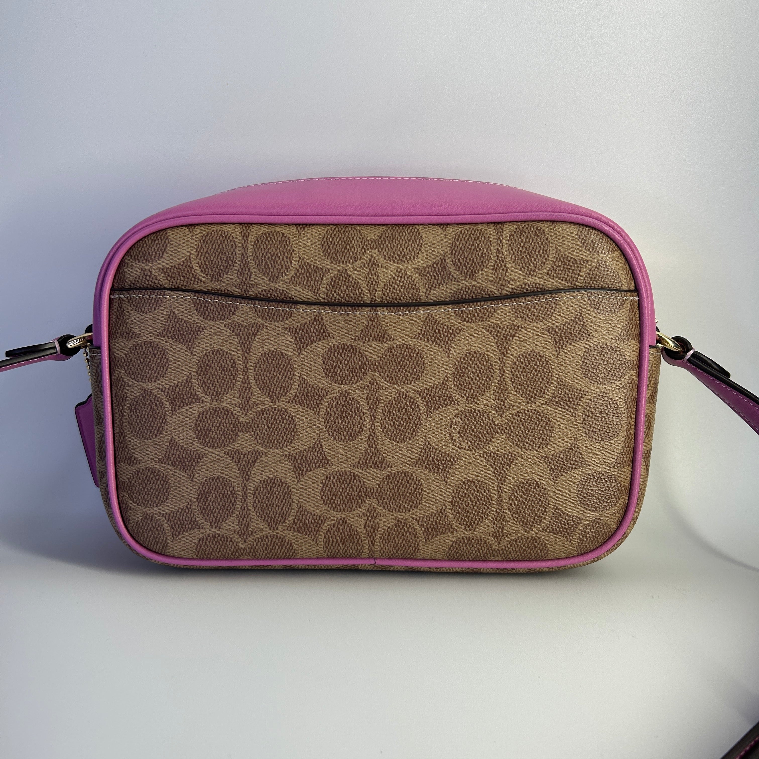 Coach Jamie Camera Bag Khaki Pink Signature Canvas Shoulder Bag Excellent