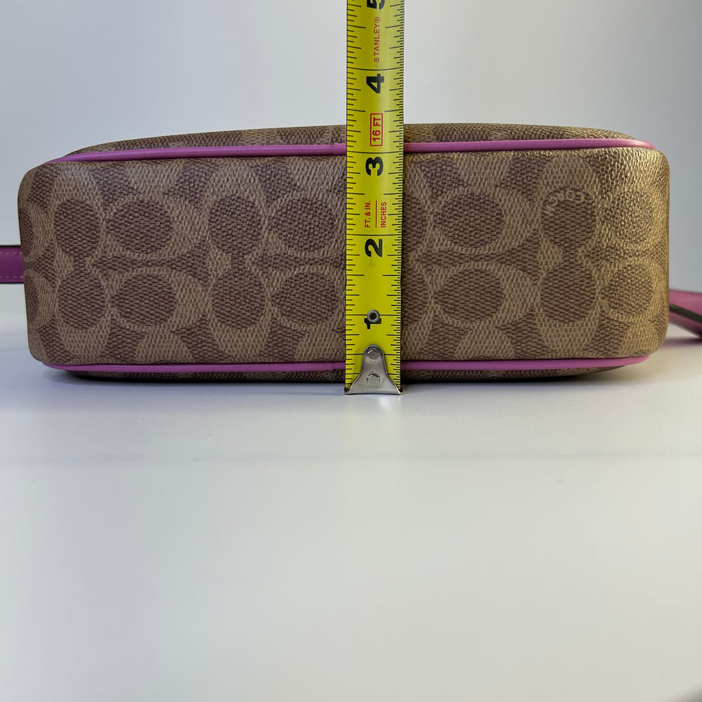 Coach Jamie Camera Bag Khaki Pink Signature Canvas Shoulder Bag Excellent