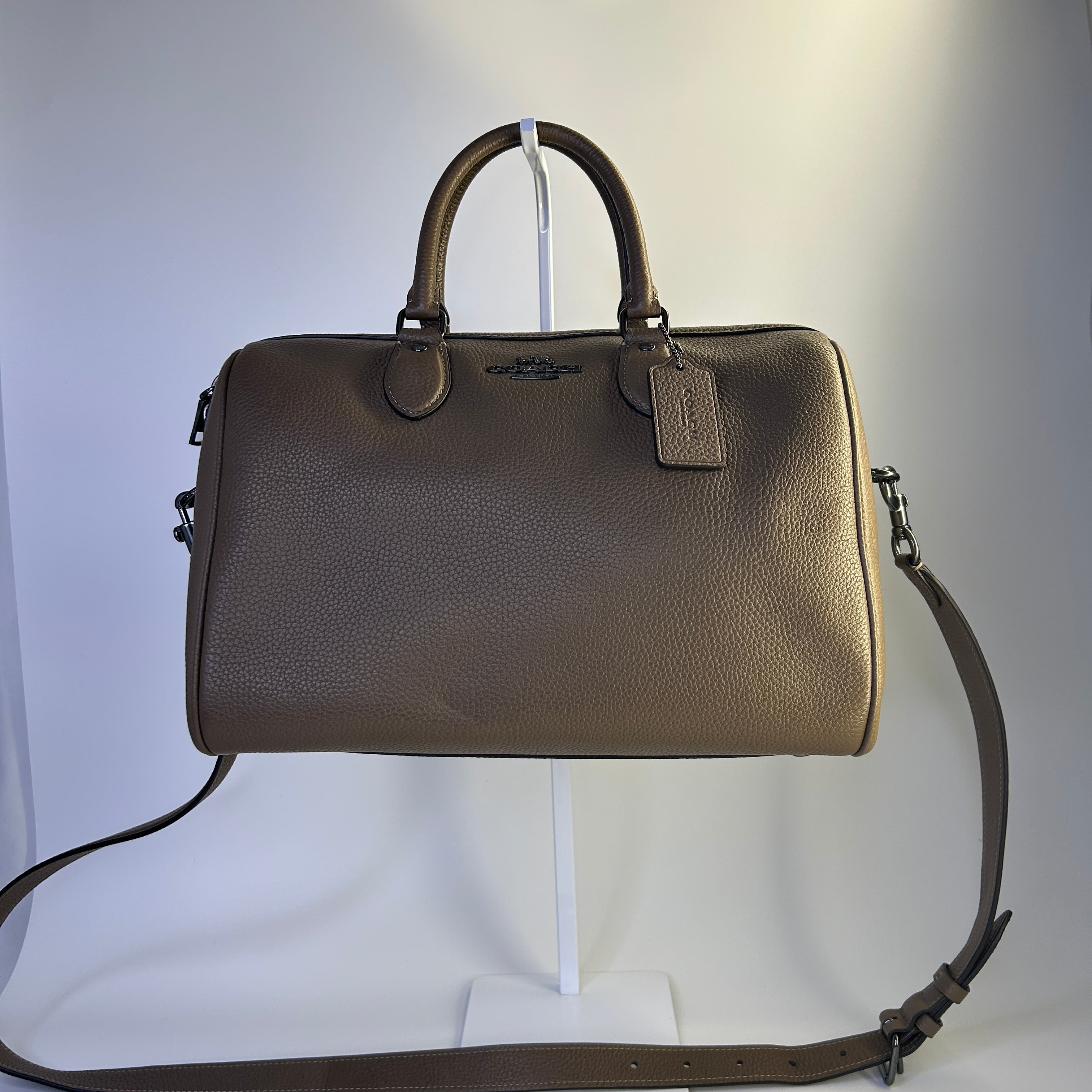 Coach Rowan Large Satchel Dark Stone Pebbled Leather Bag Excellent