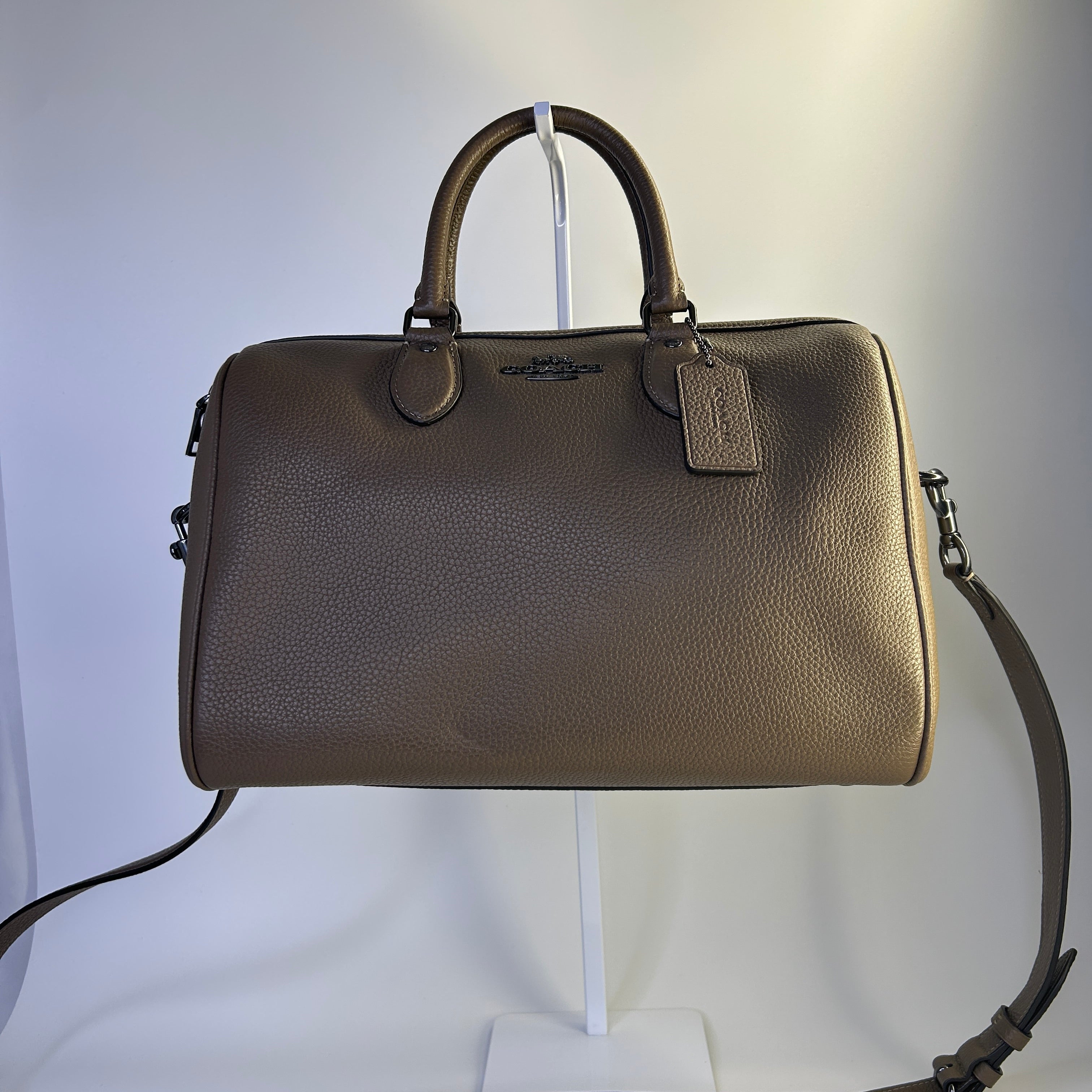 Coach Rowan Large Satchel Dark Stone Pebbled Leather Bag Excellent