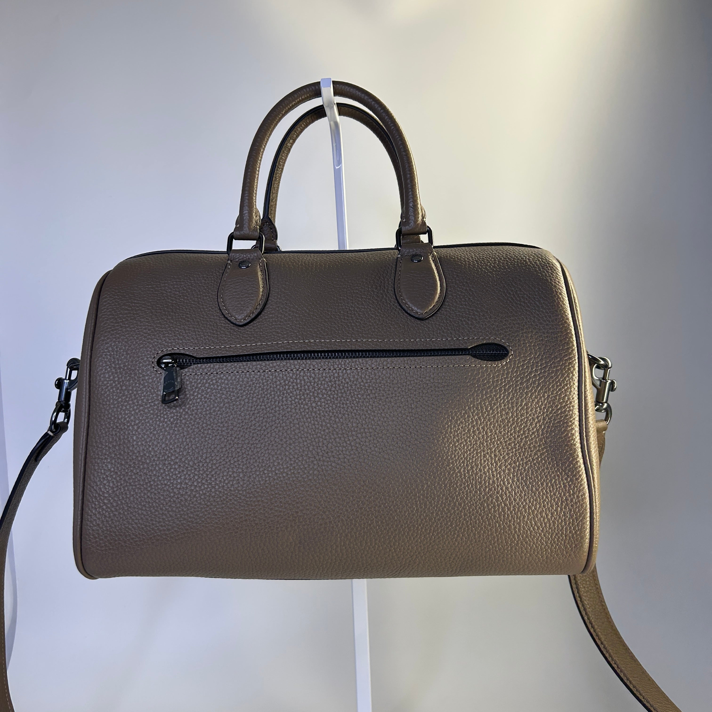 Coach Rowan Large Satchel Dark Stone Pebbled Leather Bag Excellent
