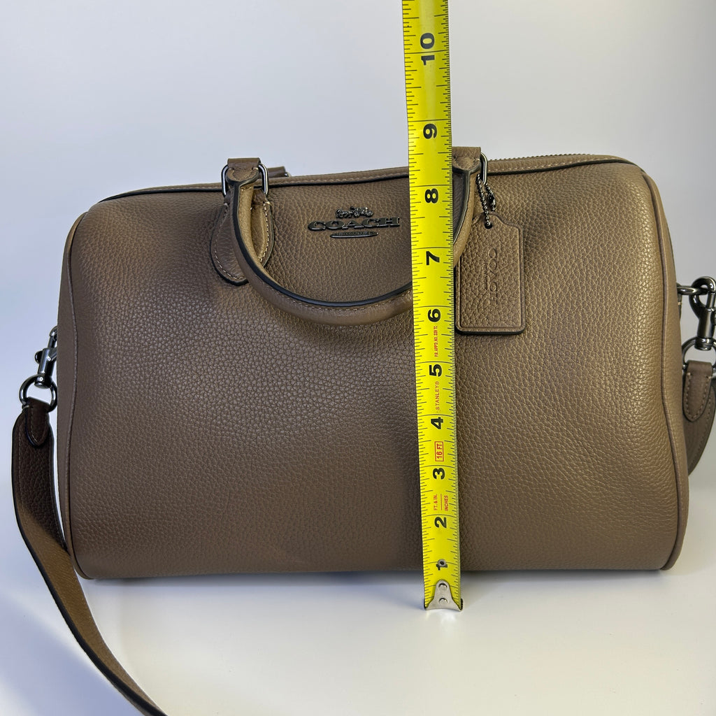 Coach Rowan Large Satchel Dark Stone Pebbled Leather Bag Excellent