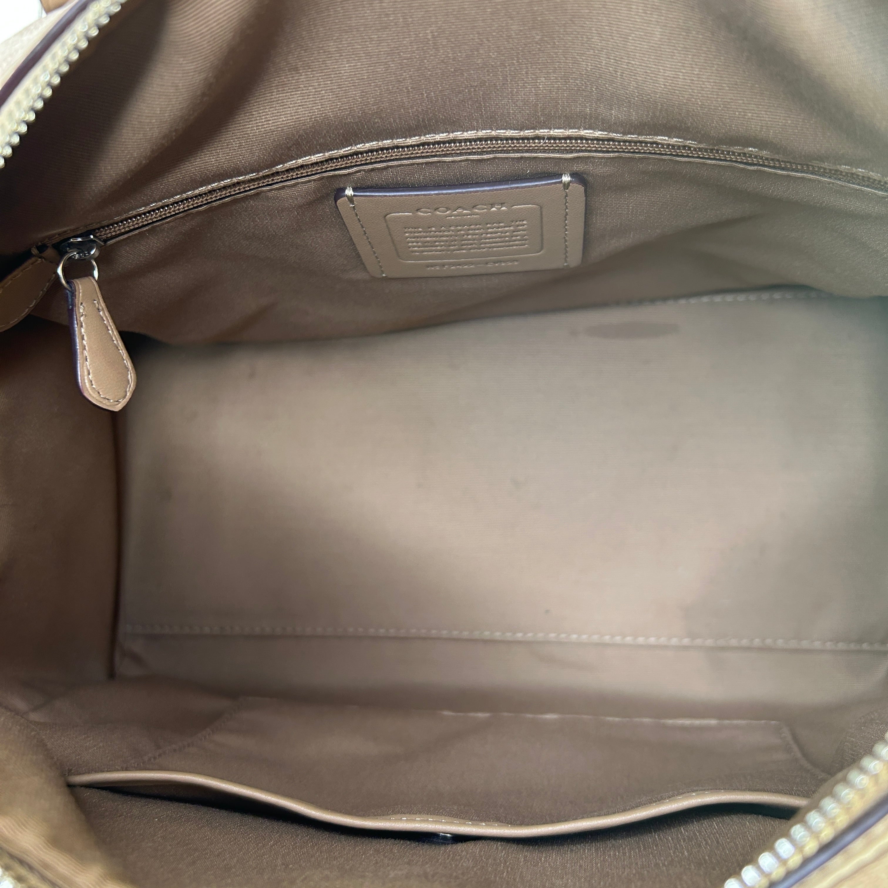 Coach Rowan Large Satchel Khaki Signature Canvas Leather Bag Good