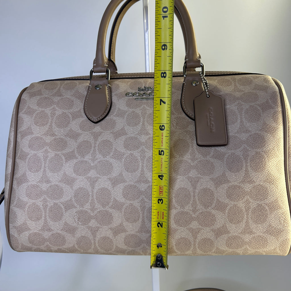 Coach Rowan Large Satchel Khaki Signature Canvas Leather Bag Good