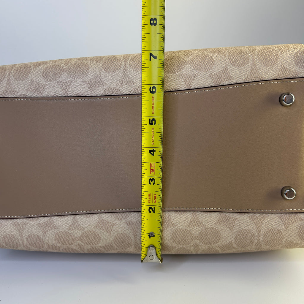 Coach Rowan Large Satchel Khaki Signature Canvas Leather Bag Good