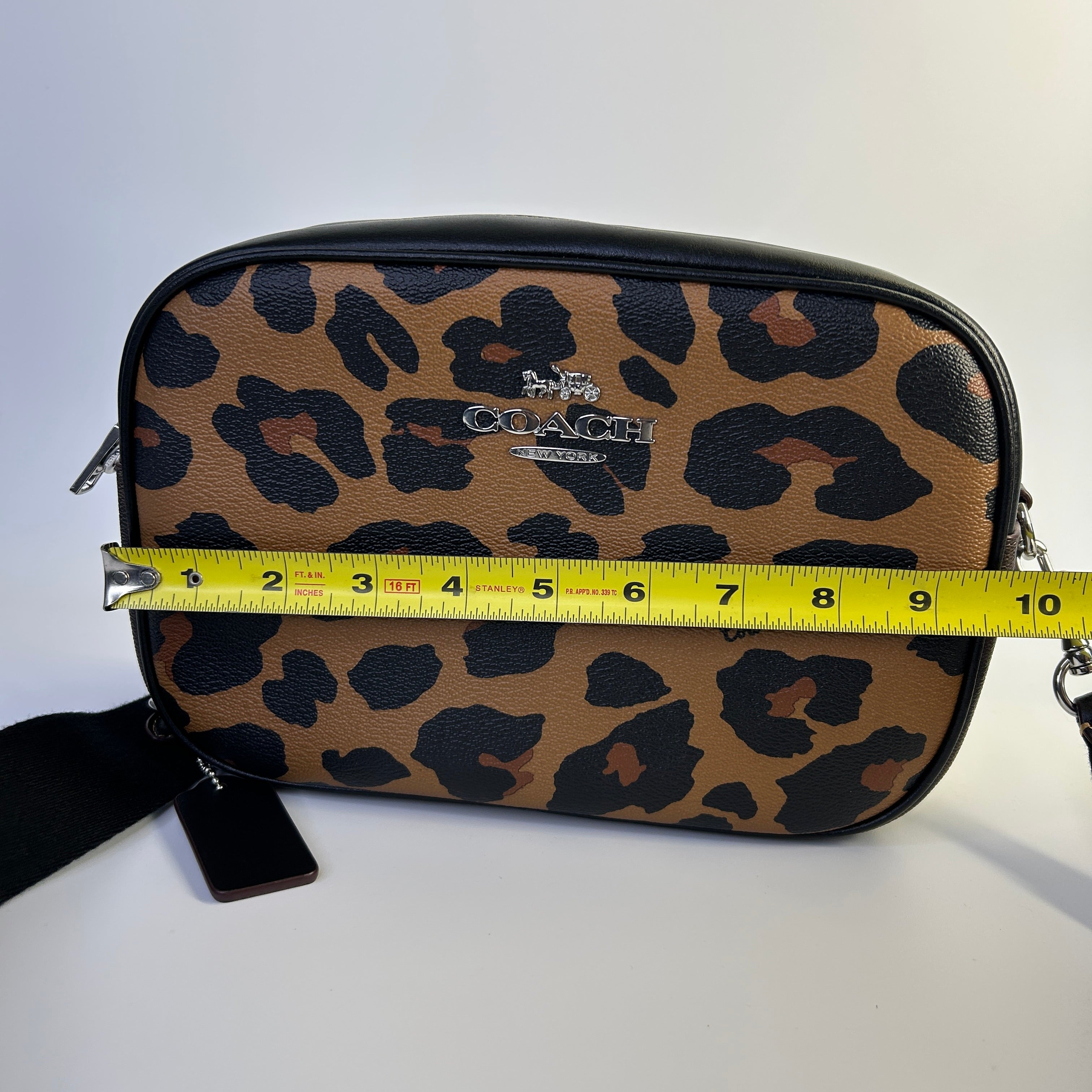 Coach Jamie Camera Bag Leopard Print Canvas Leather Crossbody Excellent