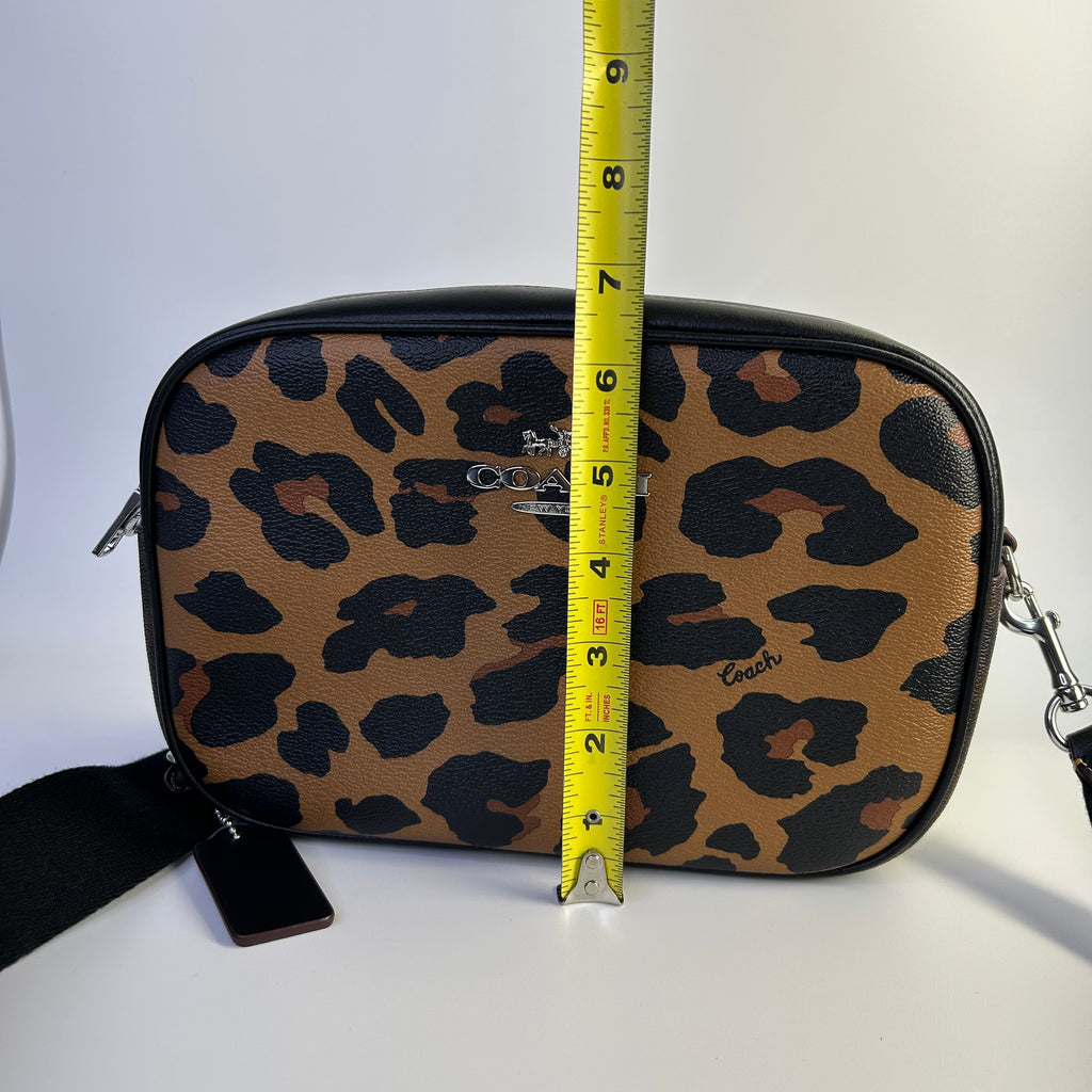Coach Jamie Camera Bag Leopard Print Canvas Leather Crossbody Excellent