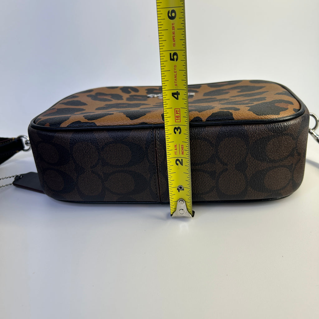 Coach Jamie Camera Bag Leopard Print Canvas Leather Crossbody Excellent