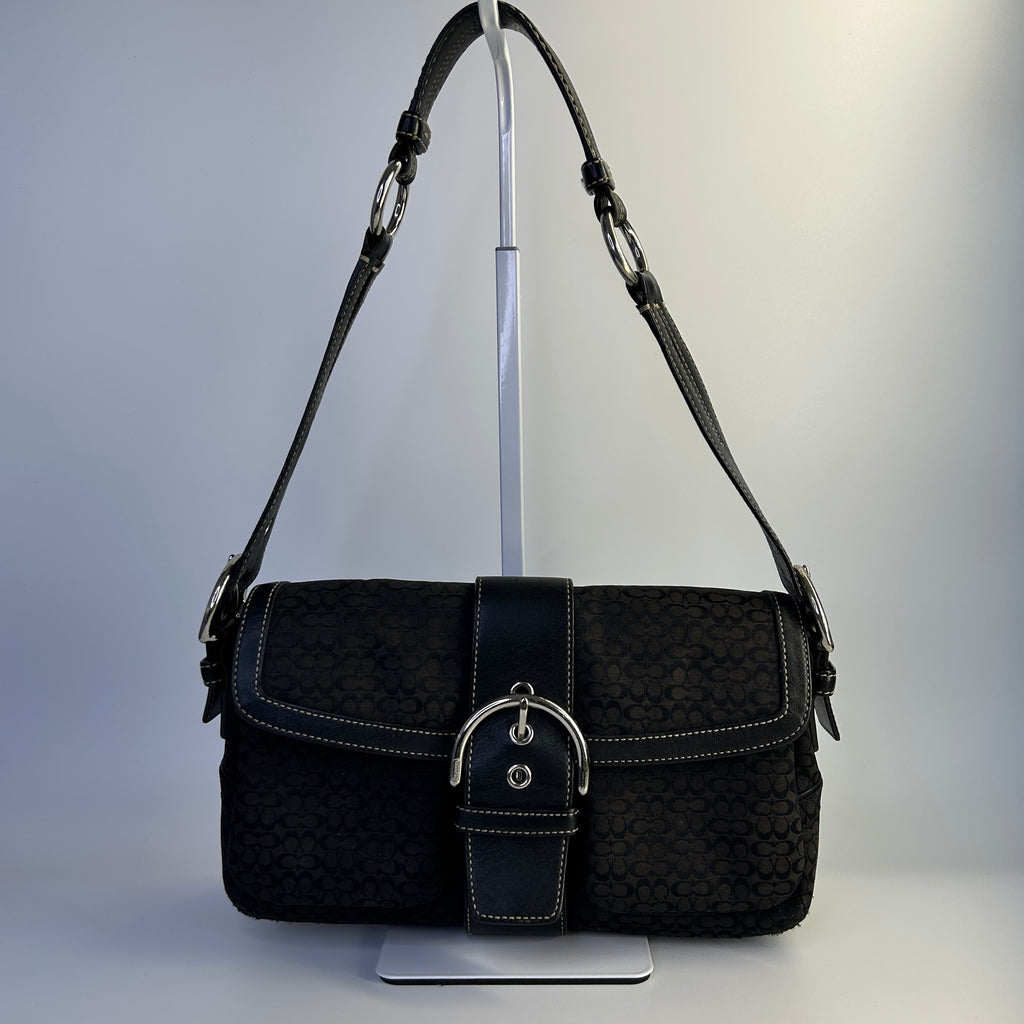 Coach Soho Flap Black Signature Jacquard Leather Shoulder Bag 1463 Good