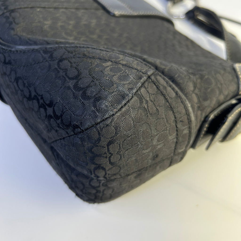 Coach Soho Flap Black Signature Jacquard Leather Shoulder Bag 1463 Good