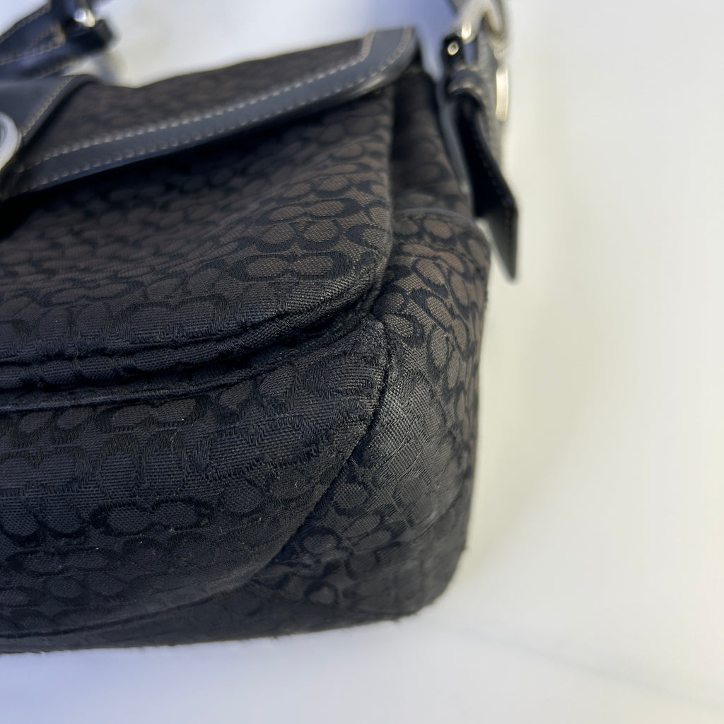 Coach Soho Flap Black Signature Jacquard Leather Shoulder Bag 1463 Good