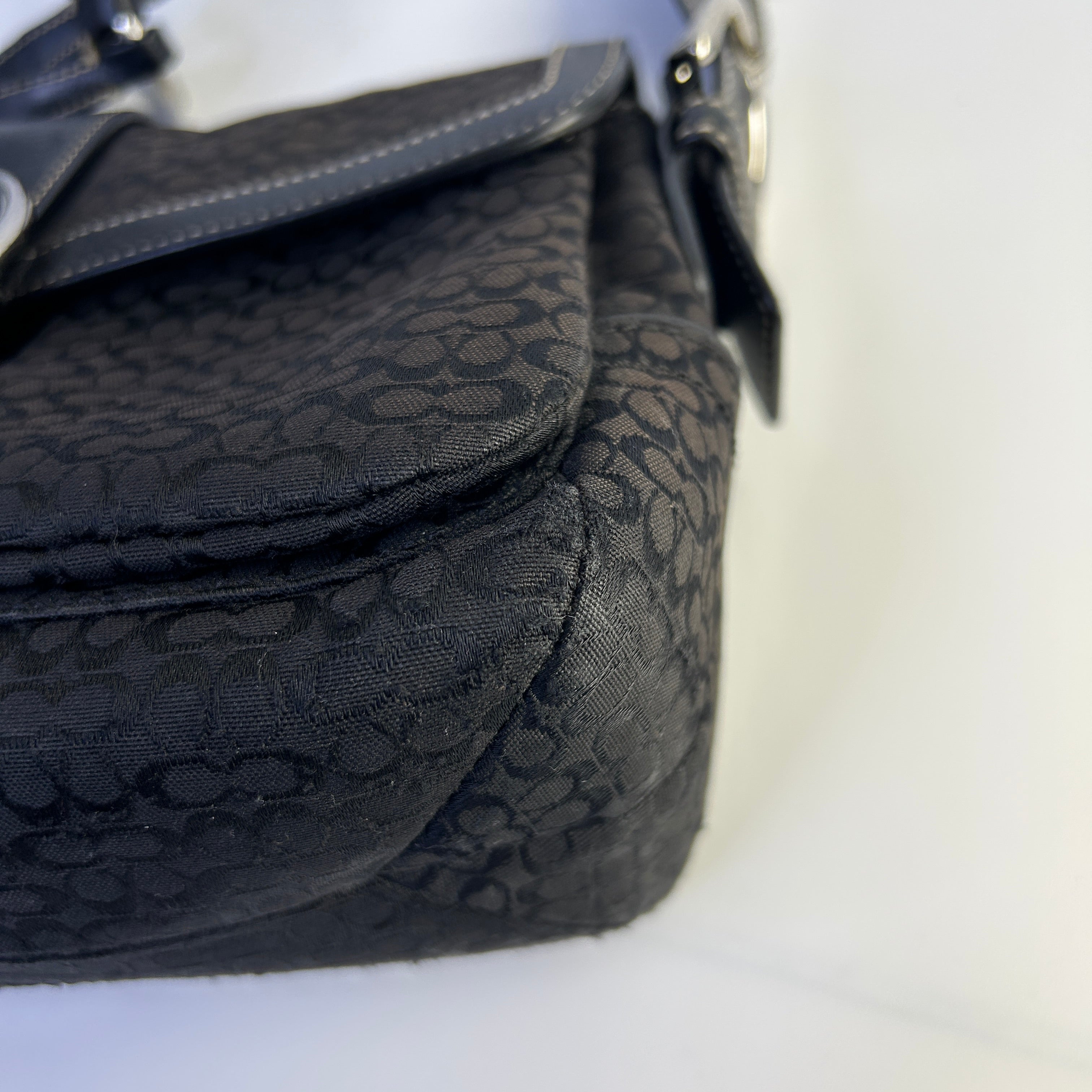 Coach Soho Flap Black Signature Jacquard Leather Shoulder Bag 1463 Good
