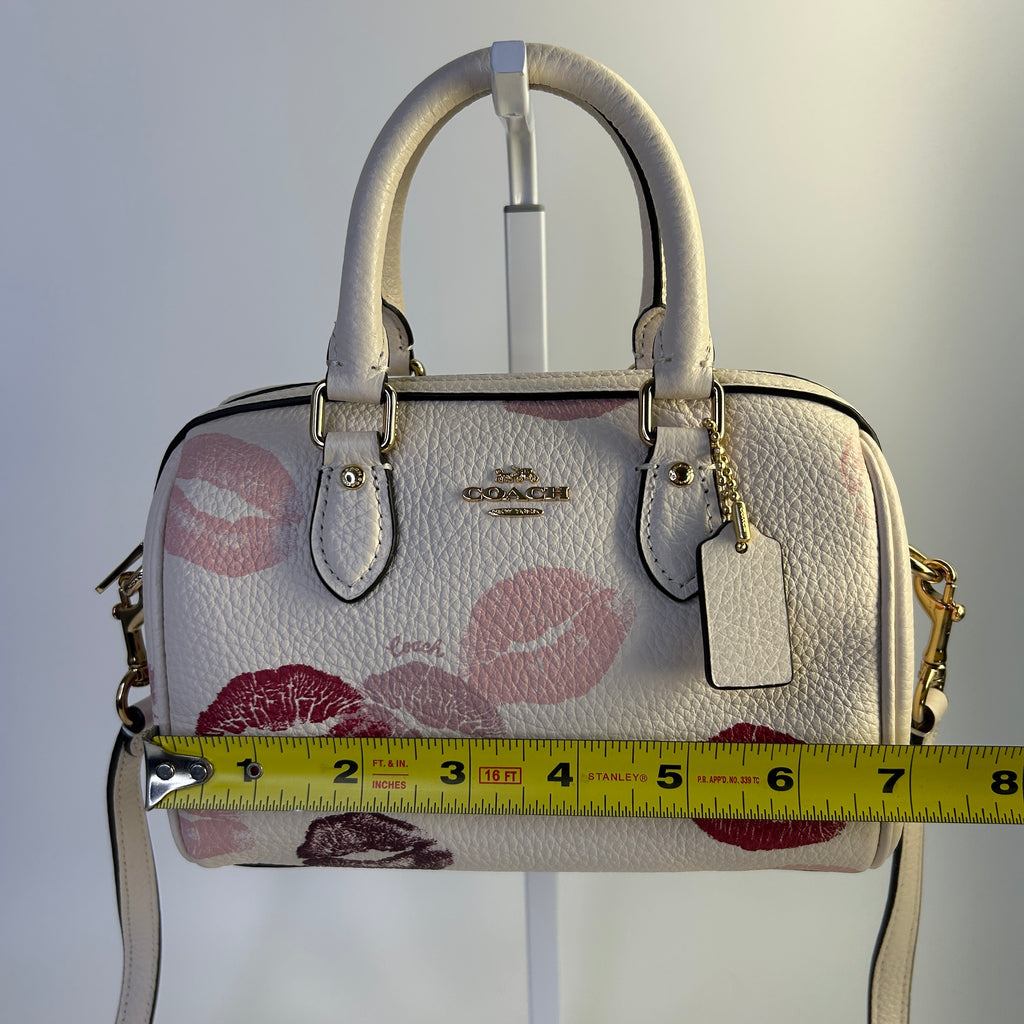 Coach Mini Rowan Crossbody Chalk White Pebbled Leather Lips Print CZ944 NEW