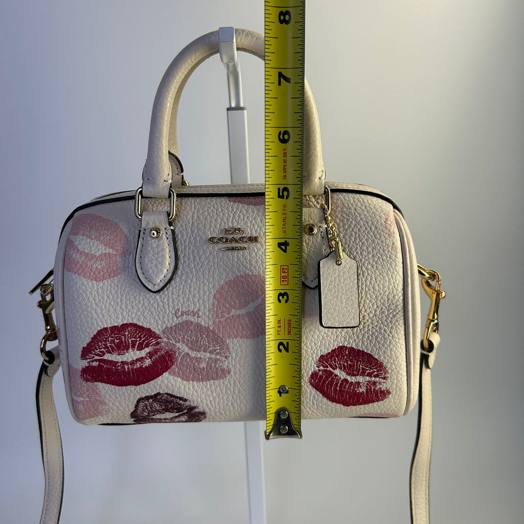 Coach Mini Rowan Crossbody Chalk White Pebbled Leather Lips Print CZ944 NEW