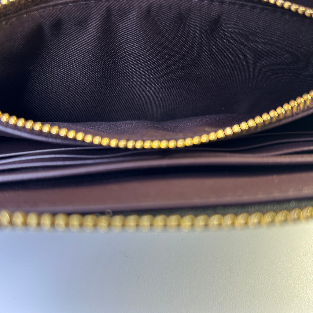 Coach Long Zip Around Black Signature Leather Wristlet Wallet Excellent