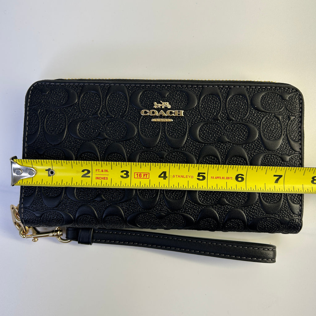 Coach Long Zip Around Black Signature Leather Wristlet Wallet Excellent