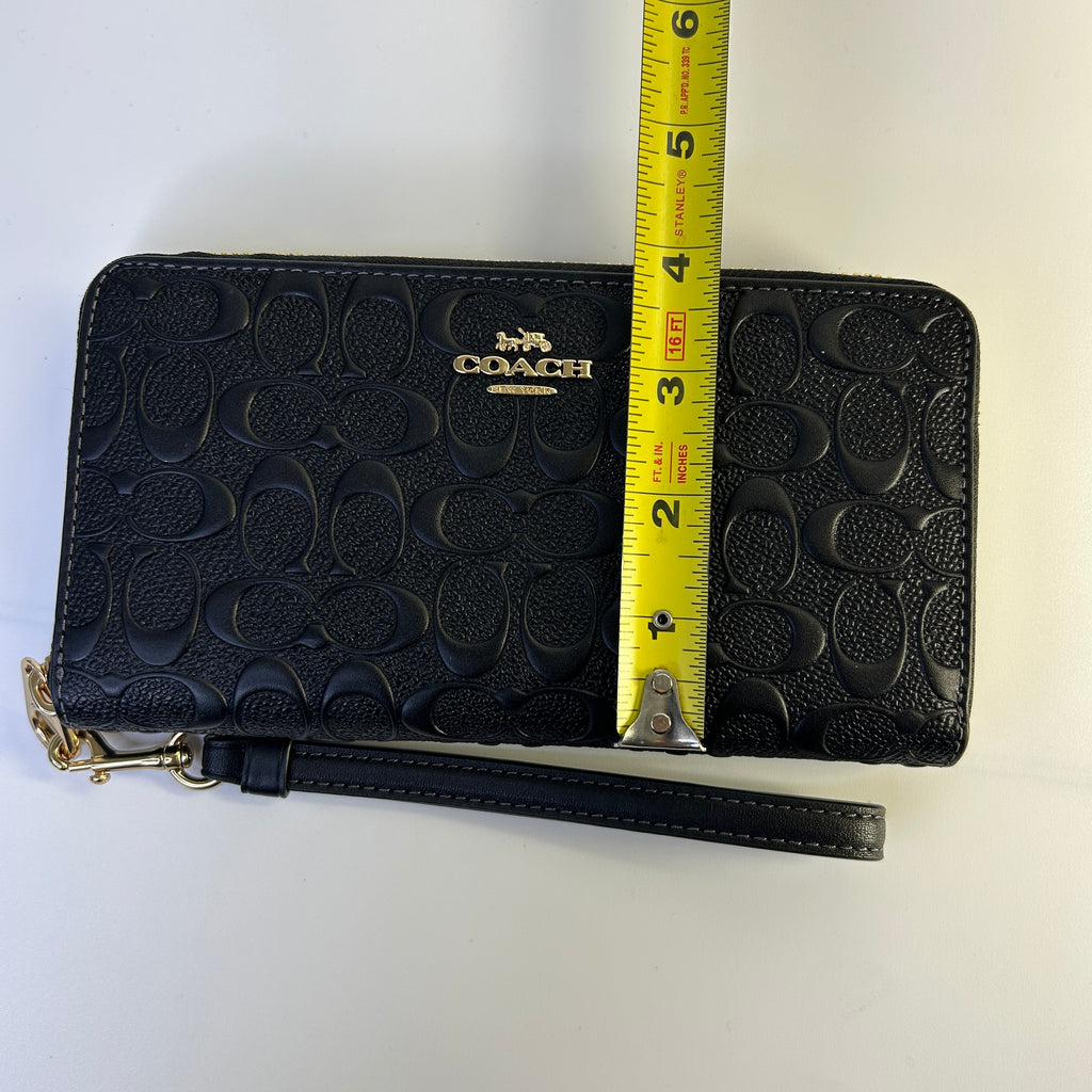 Coach Long Zip Around Black Signature Leather Wristlet Wallet Excellent