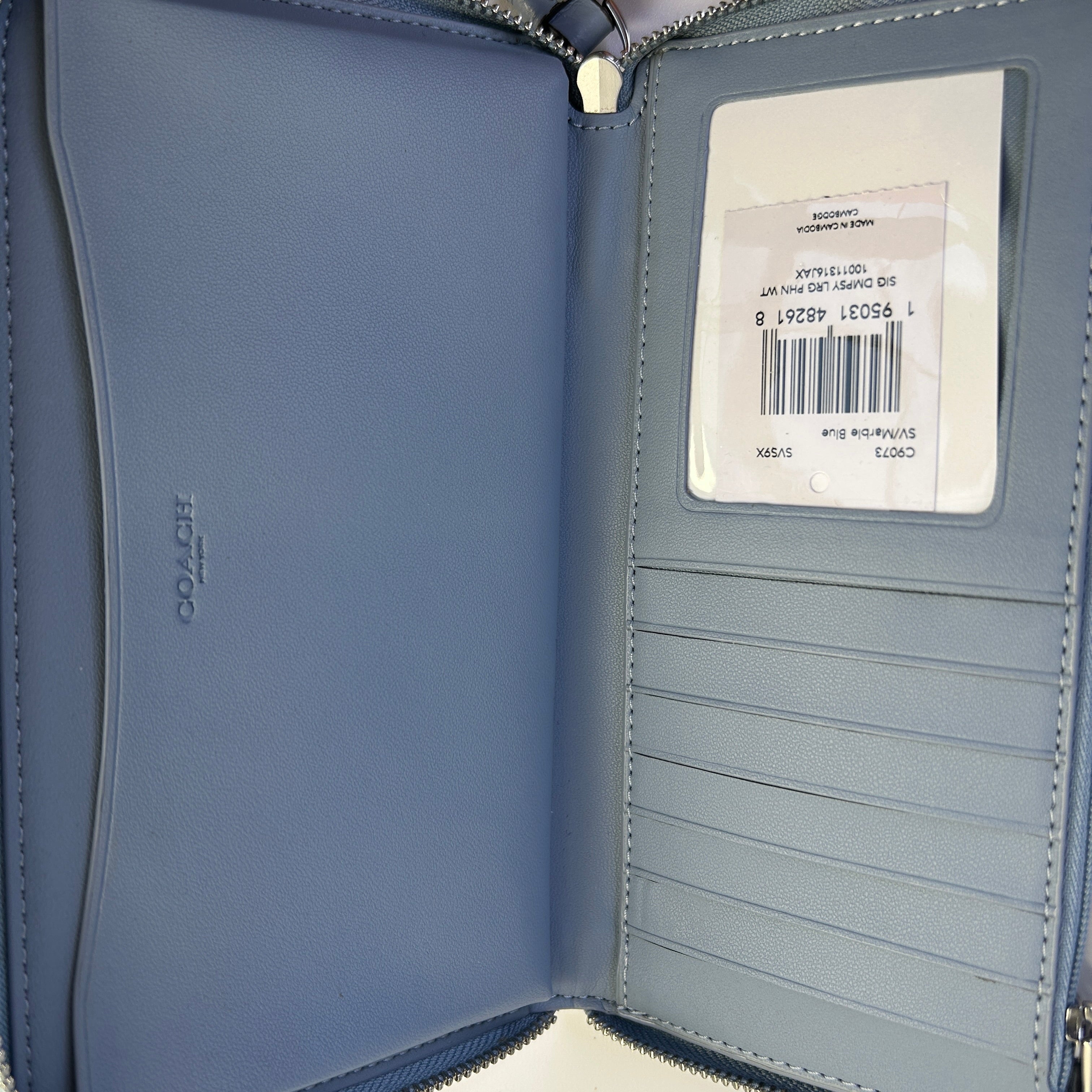 Coach Dempsey Marble Blue Signature Jacquard Stripe Phone Wallet C9073 Like New