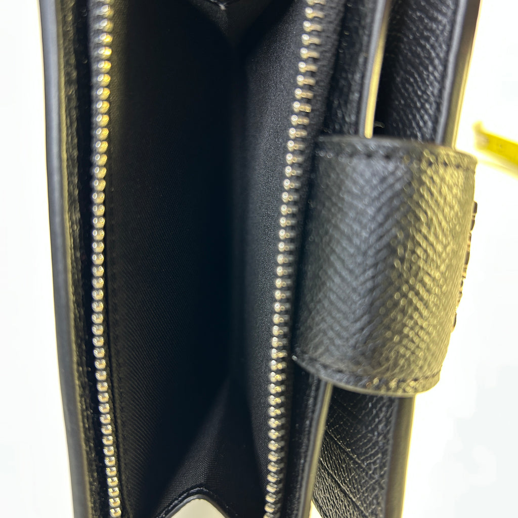 Coach Medium Corner Zip Black Crossgrain Leather Wallet Excellent