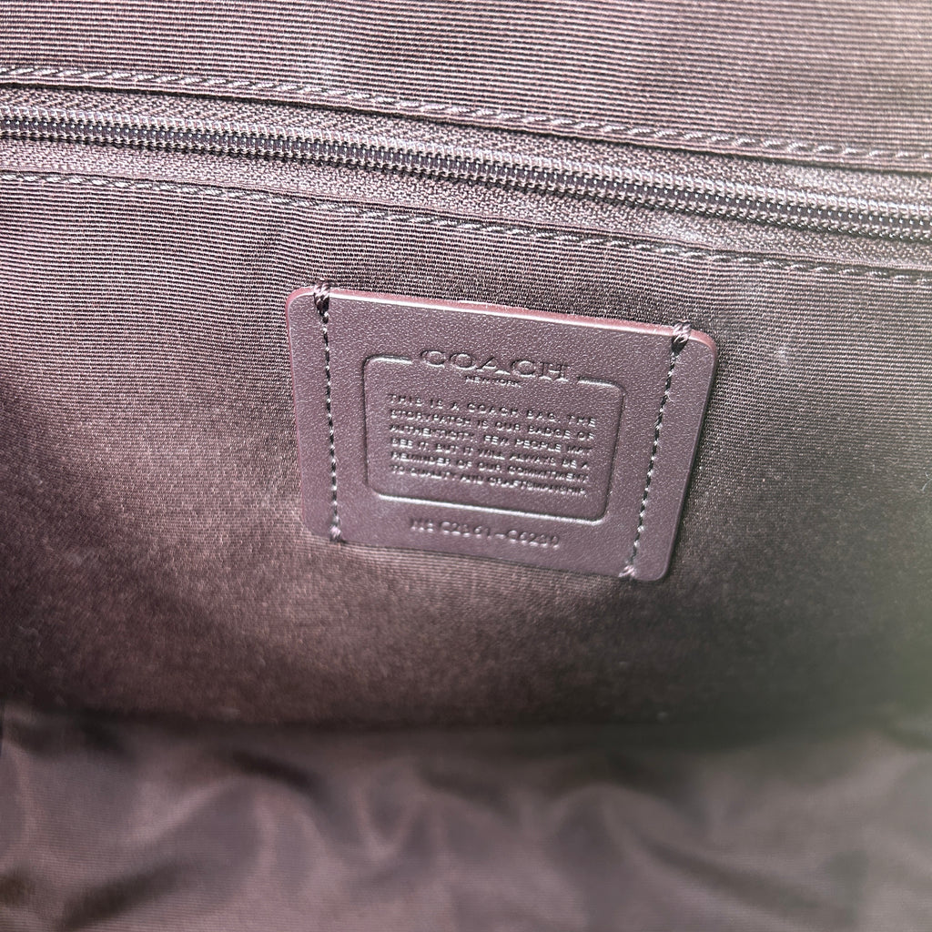 Coach Kacey Satchel Khaki Wine Signature Canvas Leather Handbag Excellent