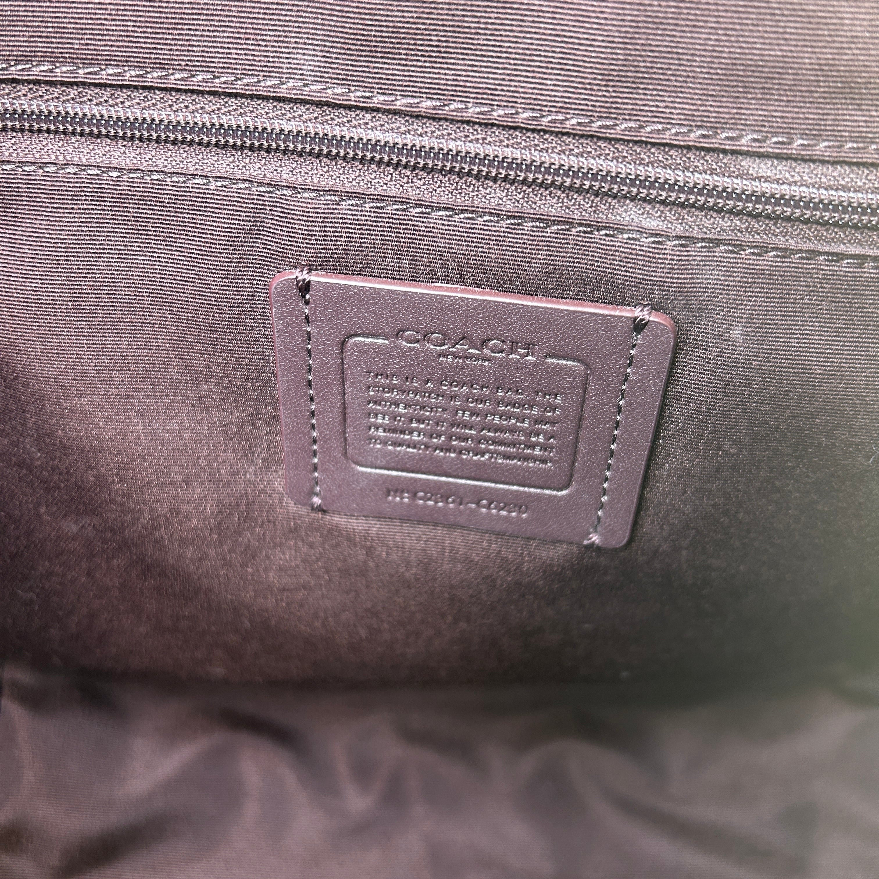 Coach Kacey Satchel Khaki Wine Signature Canvas Leather Handbag Excellent
