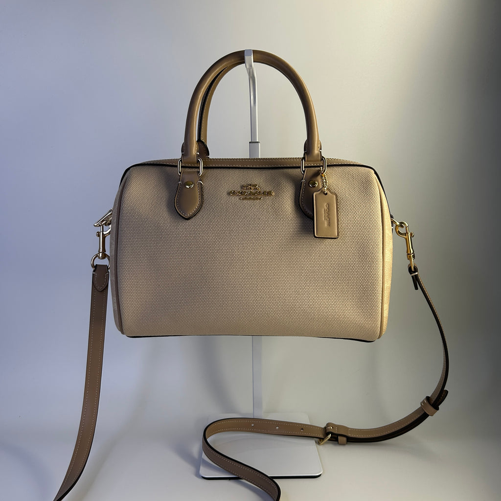 Coach Rowan Satchel Dark Natural Multi Leather Woven Bag CAK58 Excellent