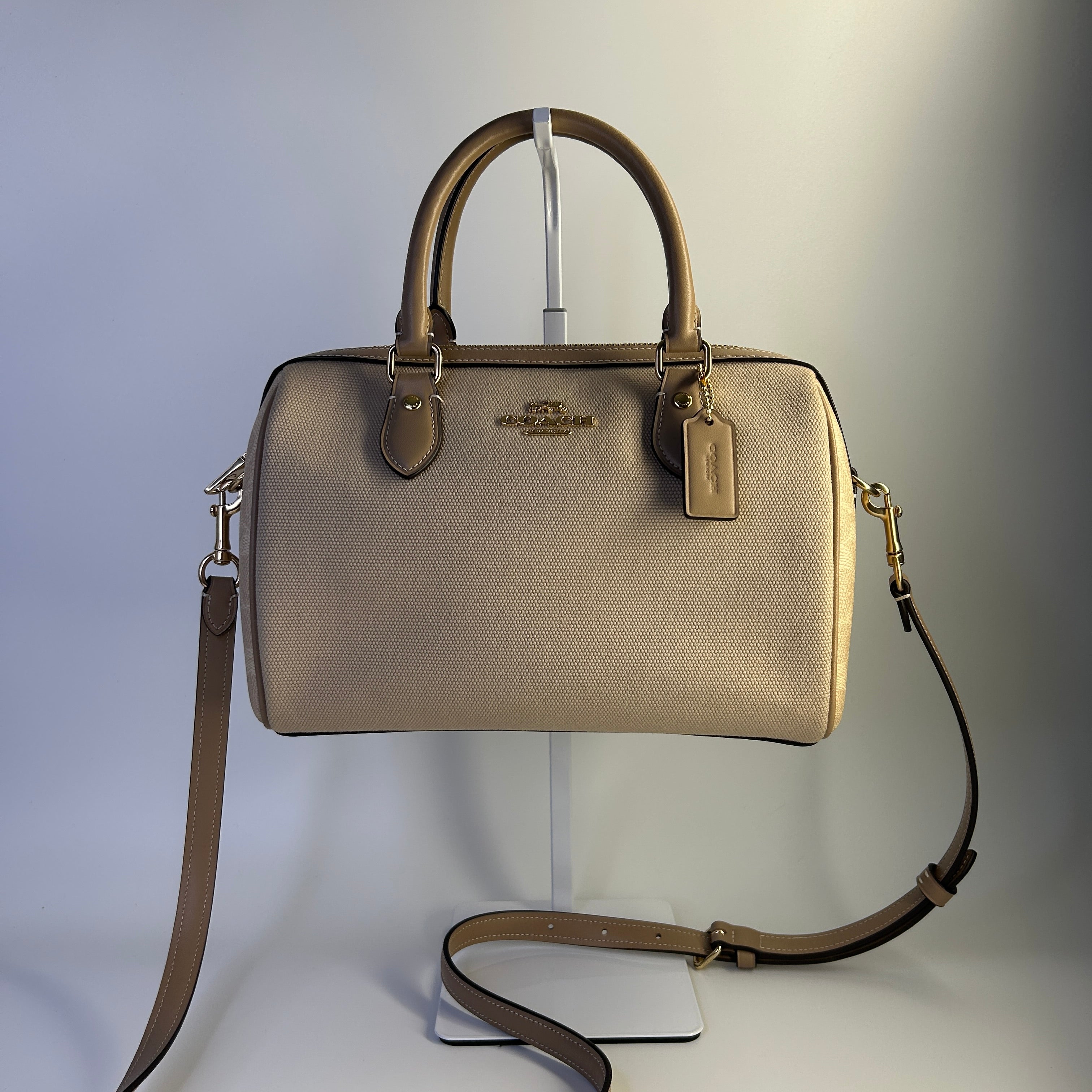 Coach Rowan Satchel Dark Natural Multi Leather Woven Bag CAK58 Excellent