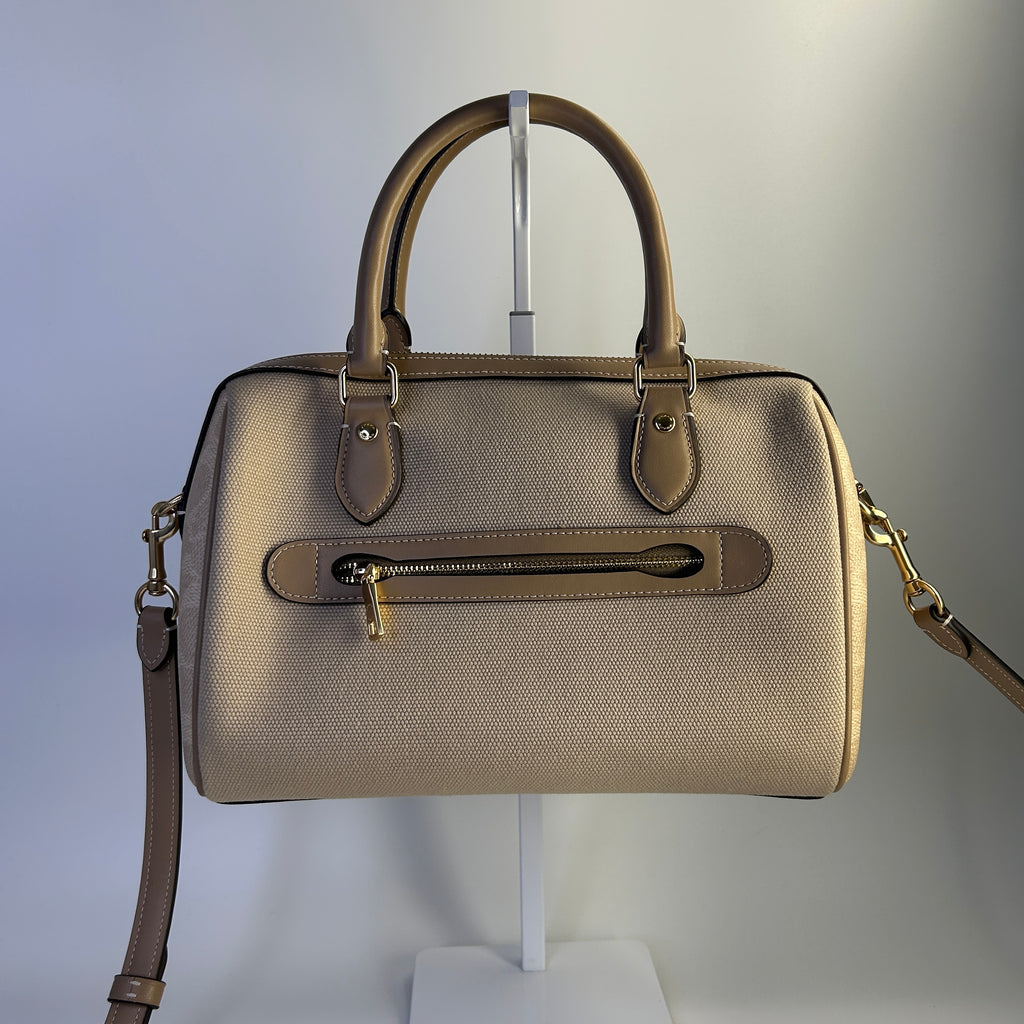 Coach Rowan Satchel Dark Natural Multi Leather Woven Bag CAK58 Excellent