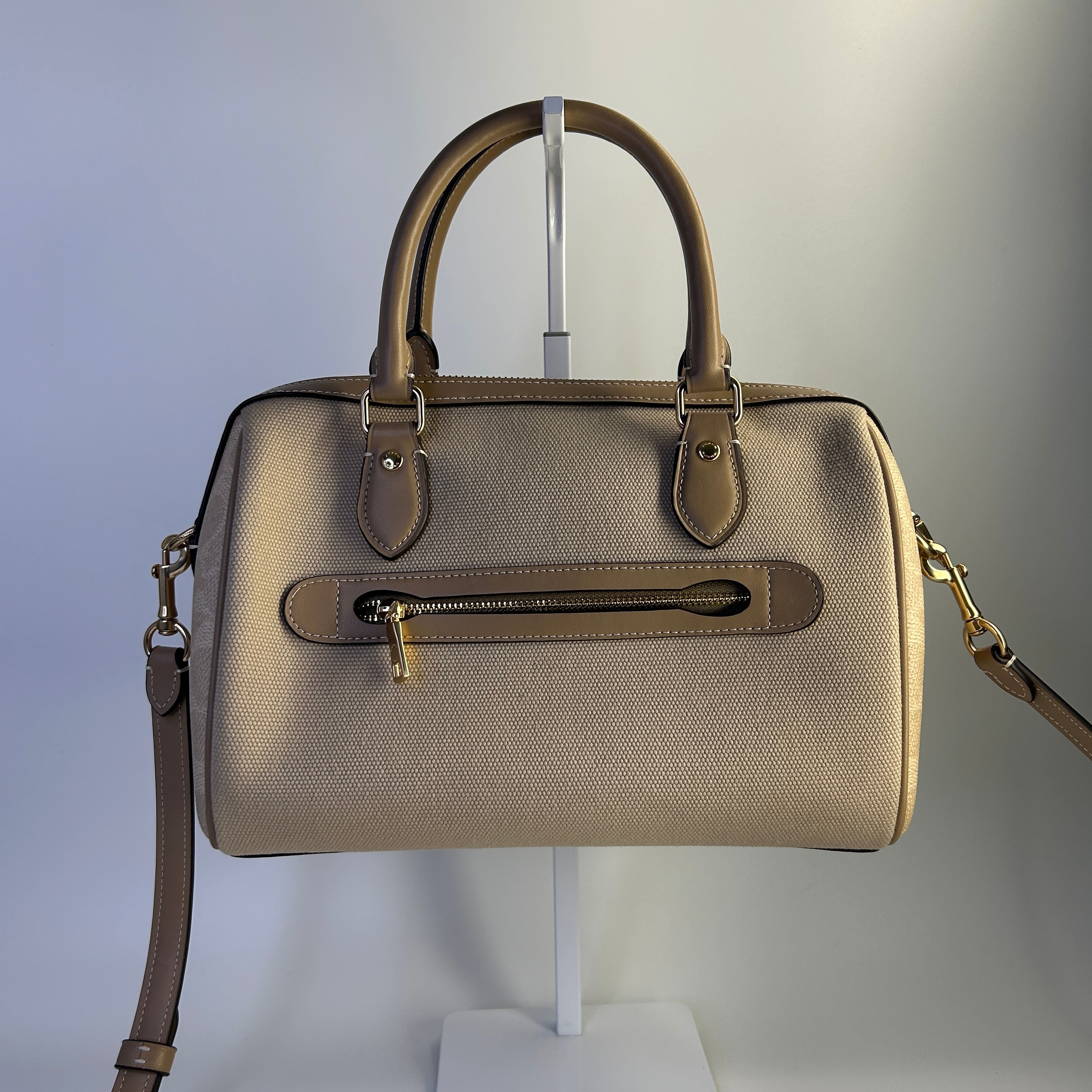 Coach Rowan Satchel Dark Natural Multi Leather Woven Bag CAK58 Excellent